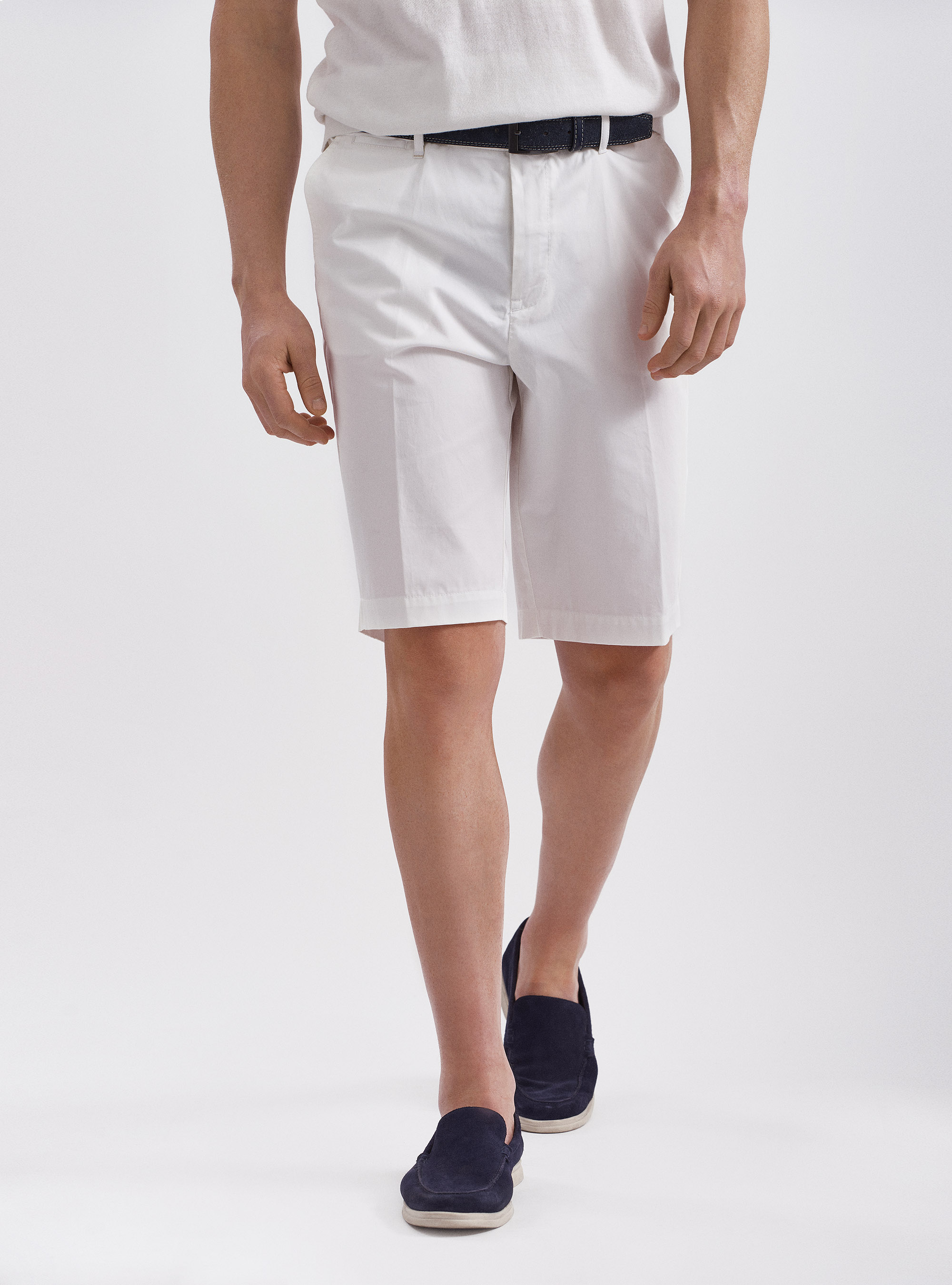 Bermuda in twill di cotone leggero, BIANCO