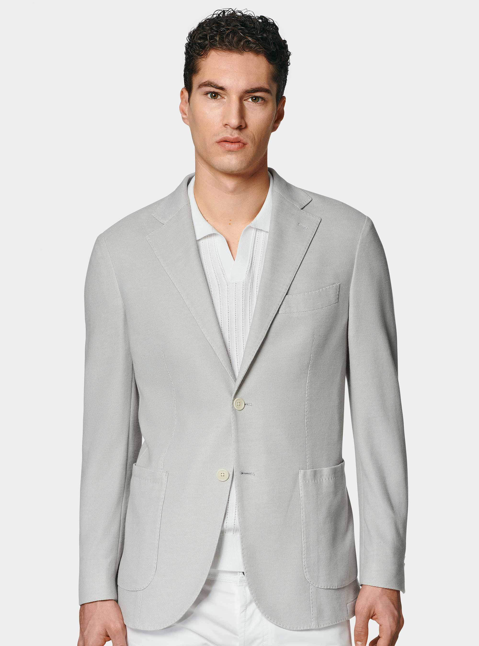 Americana de punto de nido de abeja en mezcla de algodón, GRIGIO CHIARO 0256C