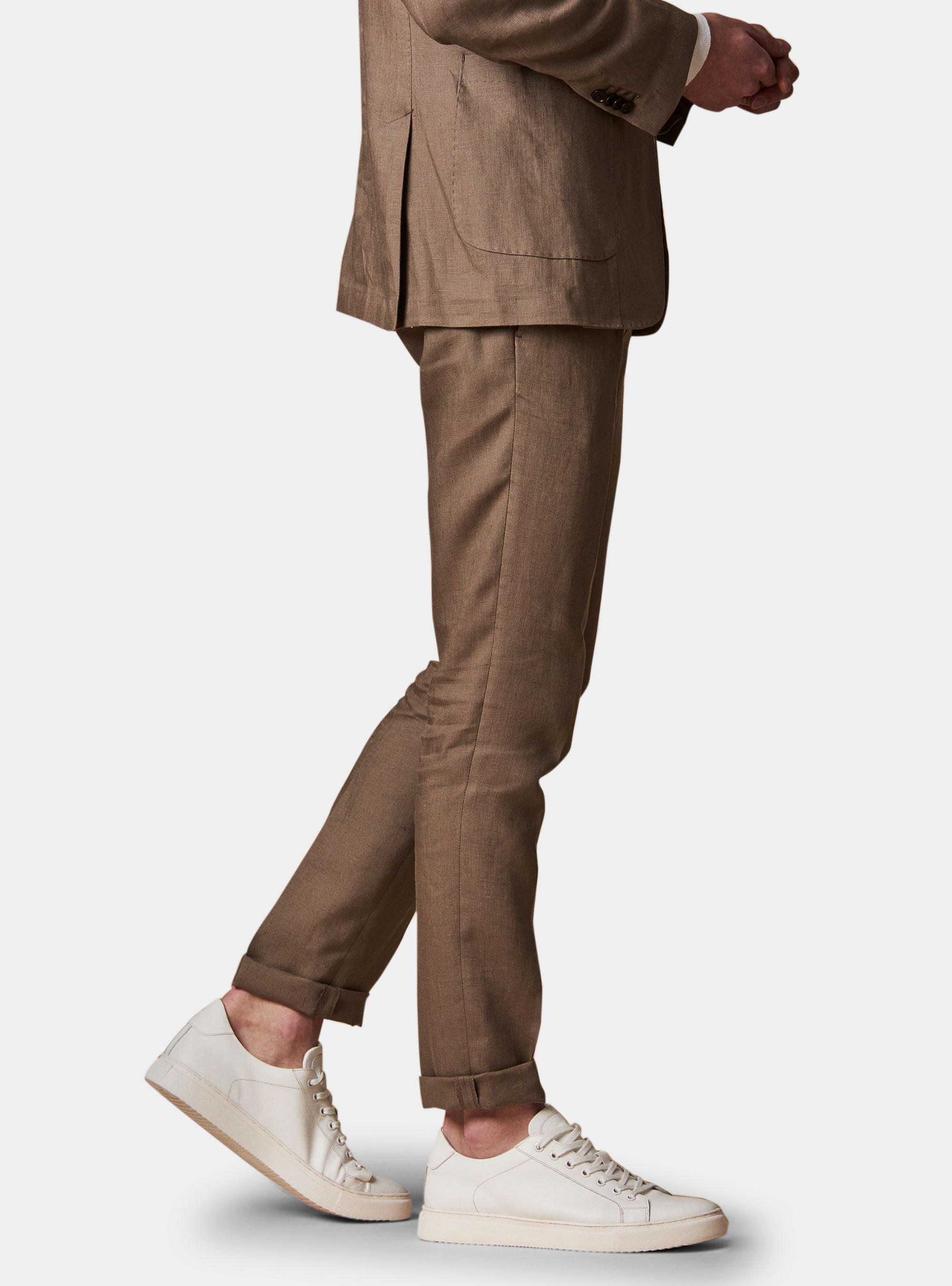 Pantalone con pince per abito in lino ritorto, FANGO