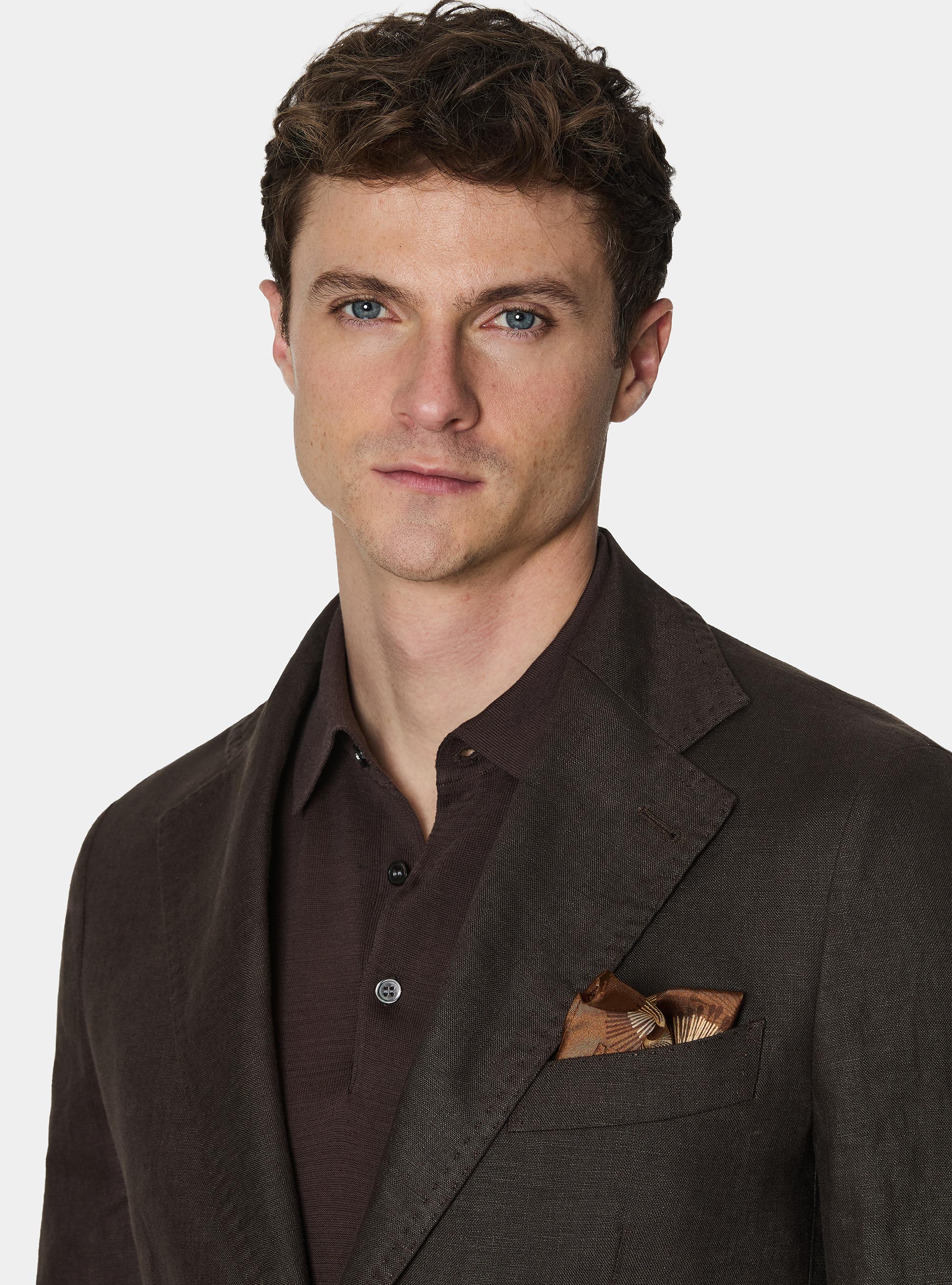 Americana de traje de puro lino, MARRON