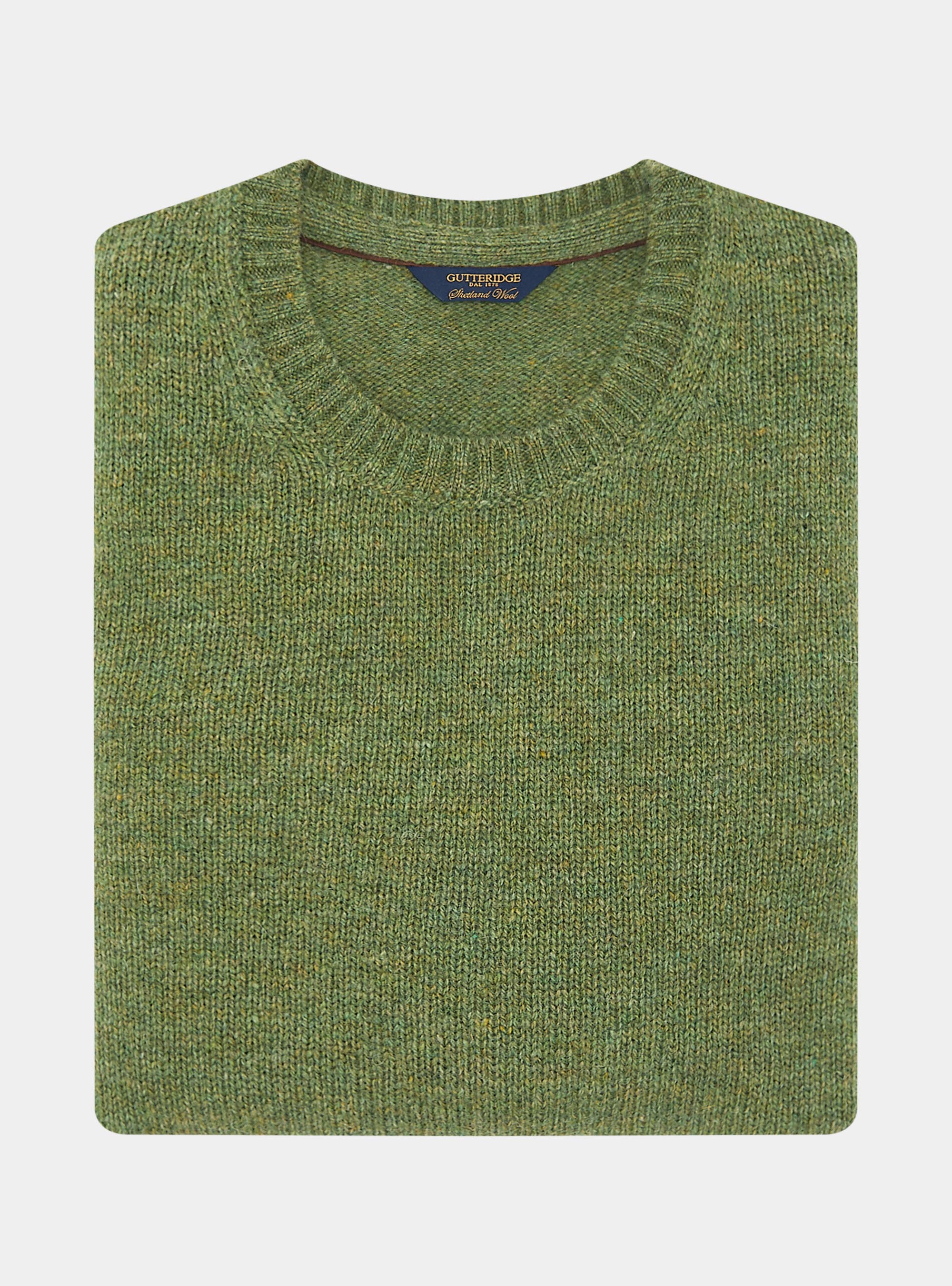 Pure Shetland wool crewneck sweater, OLIVE