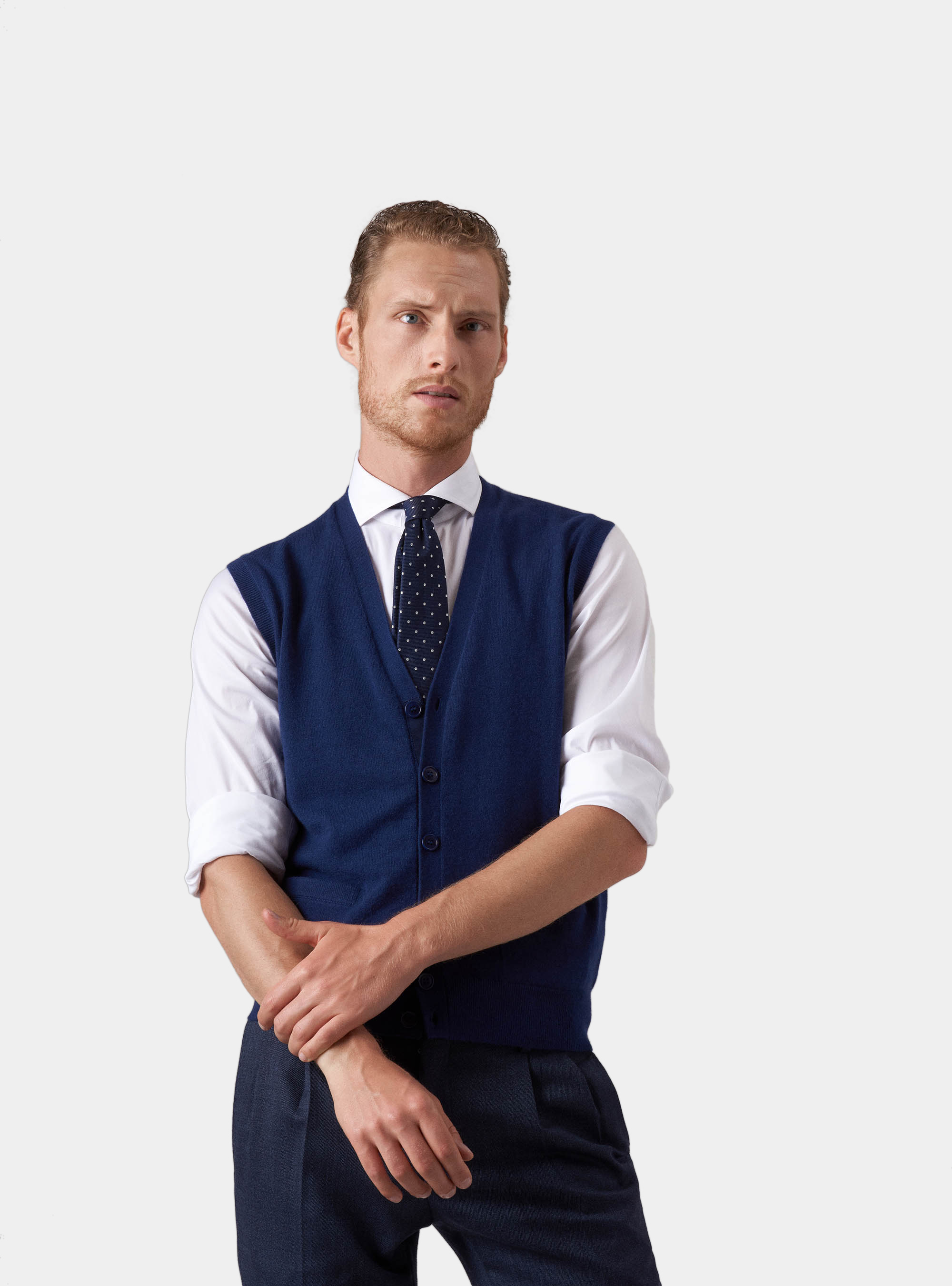 100% cashmere knitted vest with buttons, BASALT