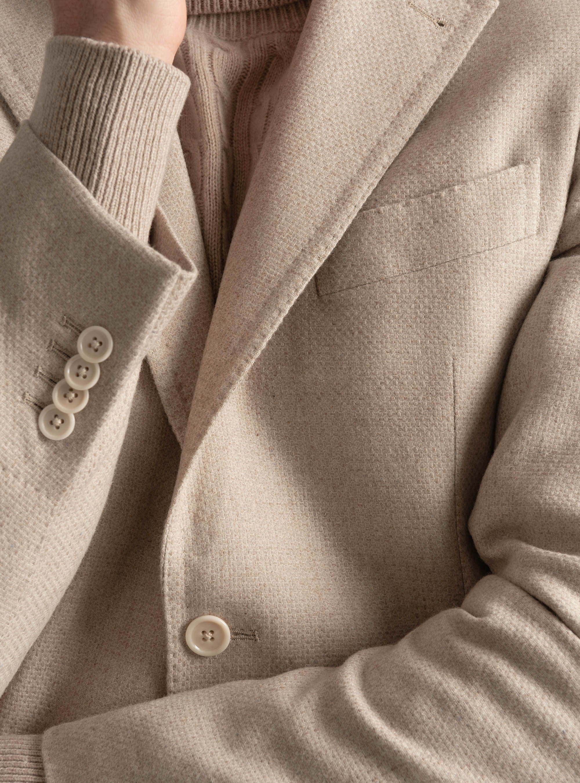 Giacca hopsack in lana cotone e cashmere, ECRU