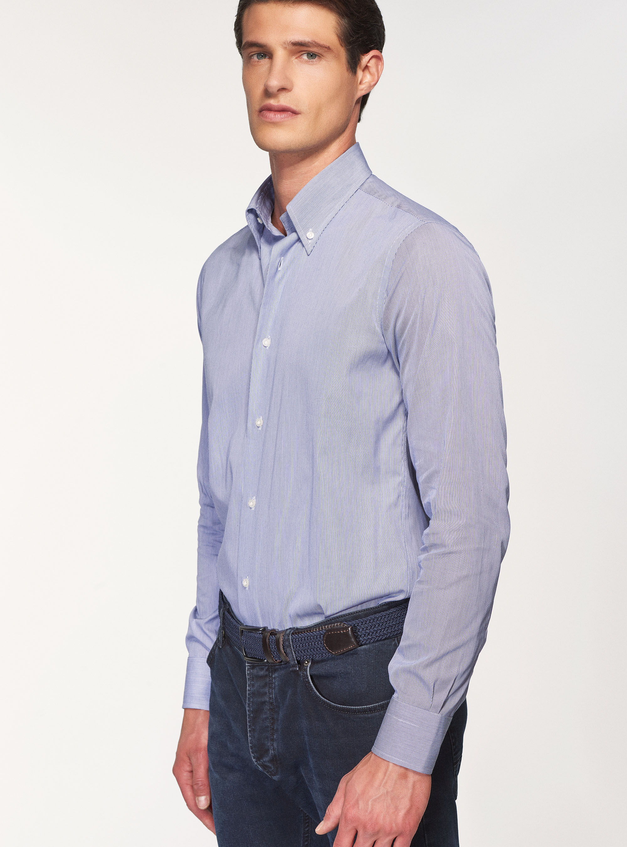 Camicia button down in cotone millerighe