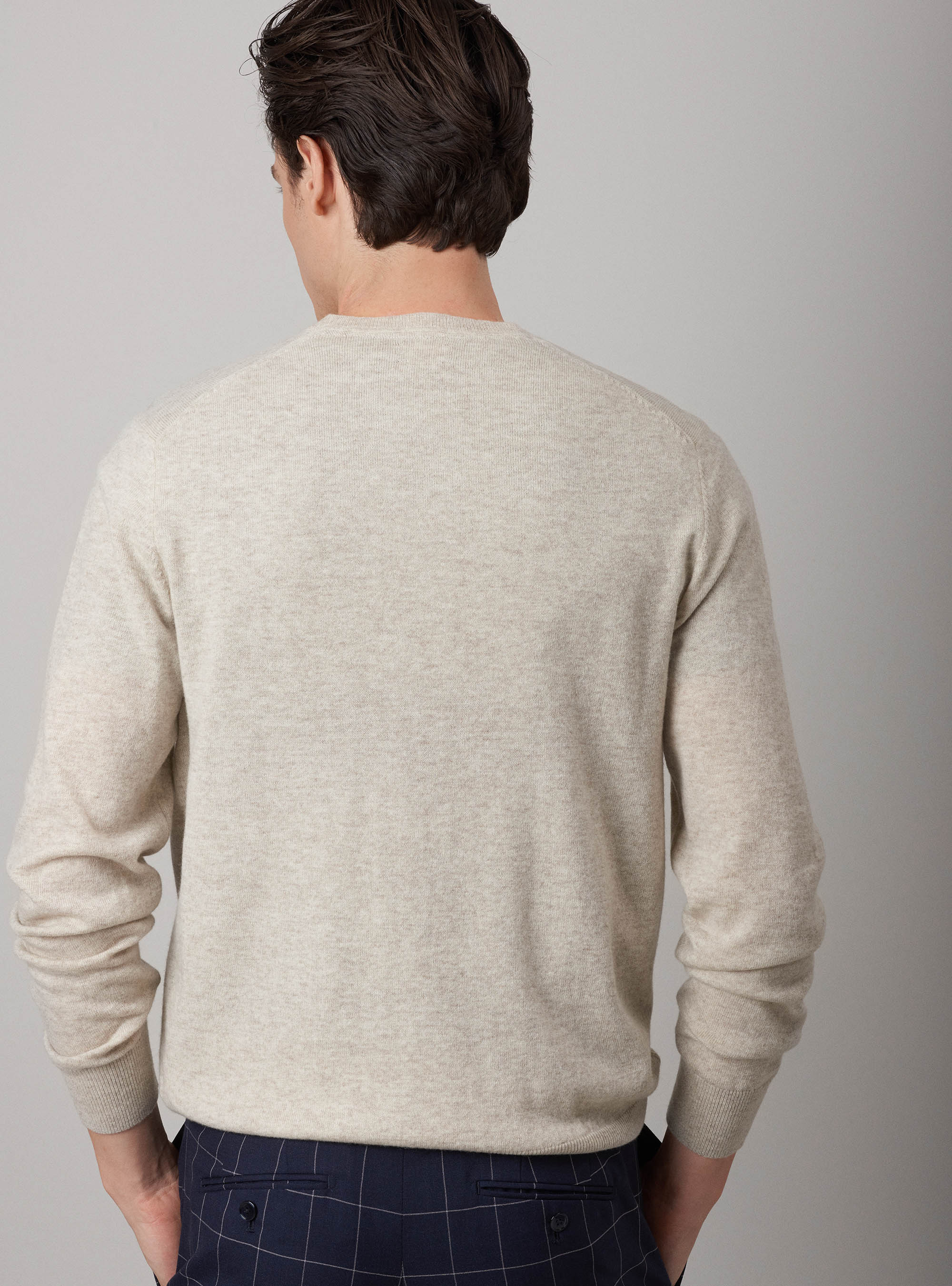 Maglia girocollo in lana lambswool e cashmere, PANNA