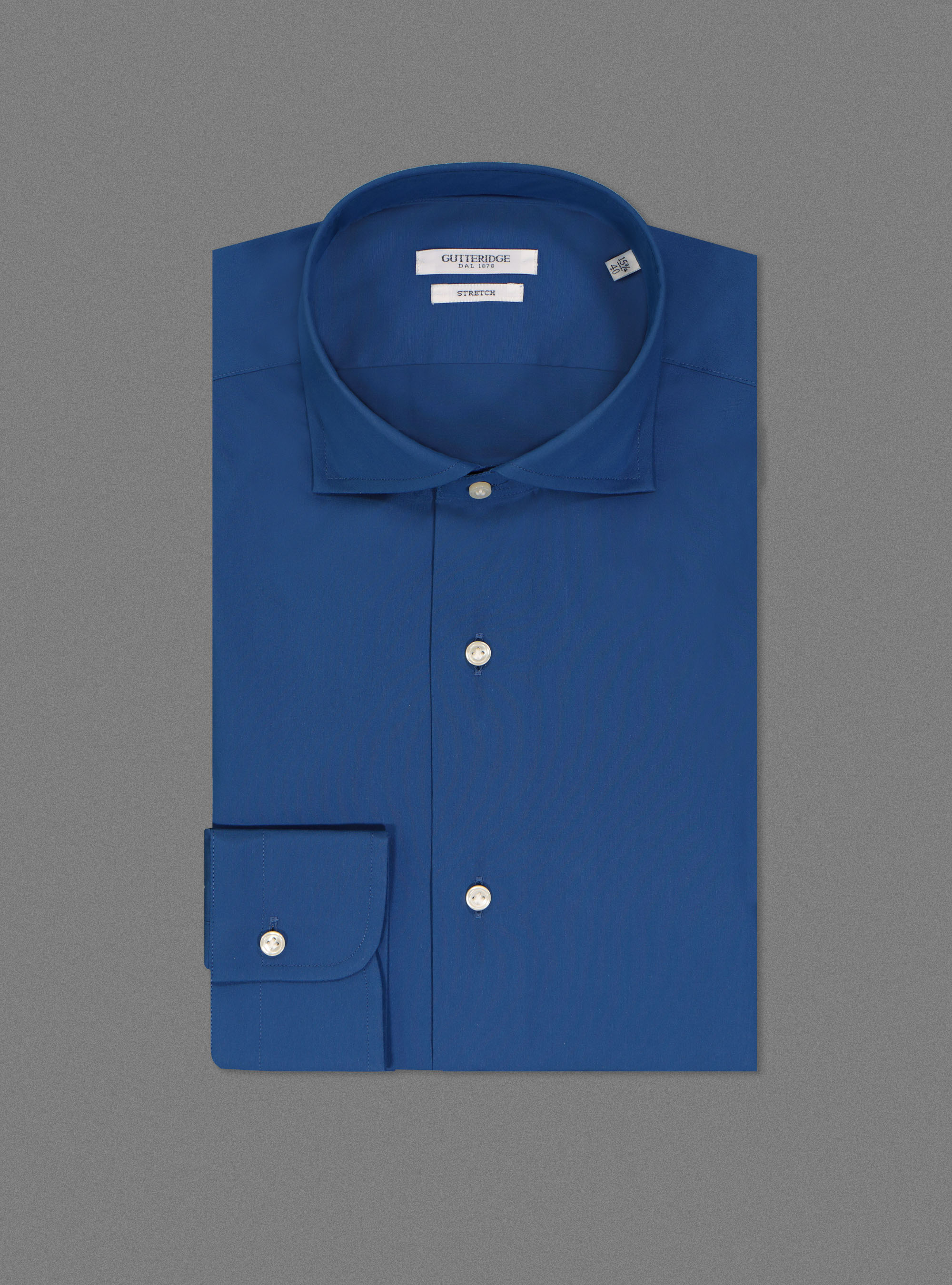 Camicia collo semiaperto in popeline stretch, BLU ROYAL