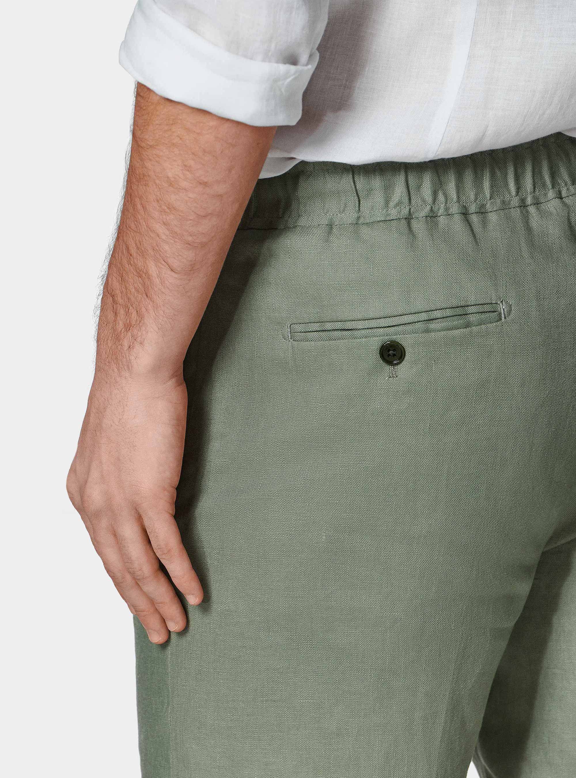 Bermuda in puro lino con elastico, SALVIA 0602C