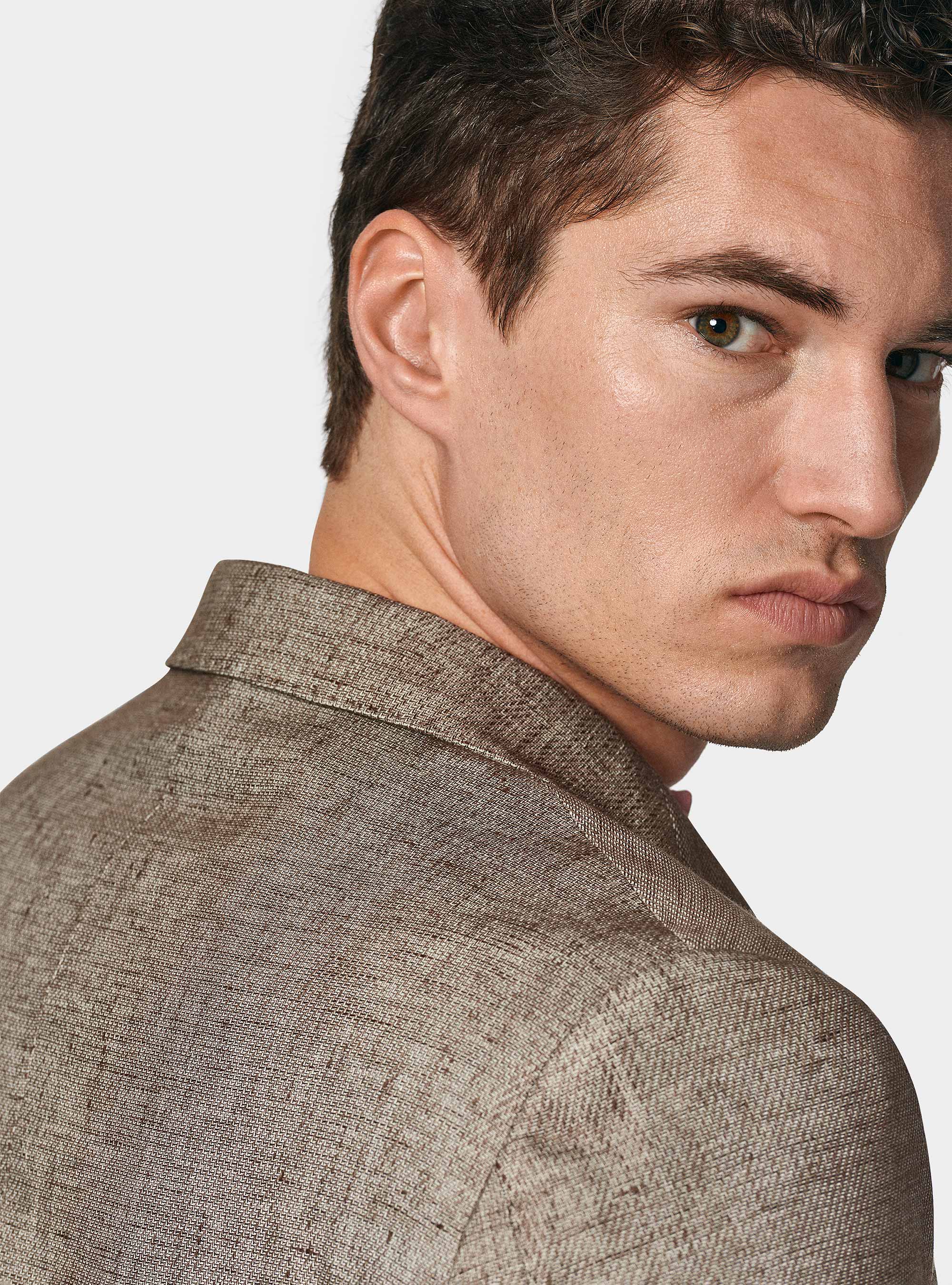 Americana en mezcla de lino y algodón, MARRON