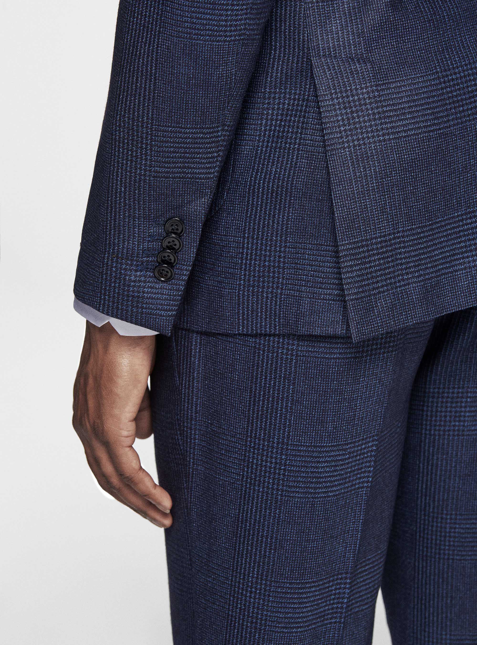 Double-breasted blazer in pure wool patterned, NAVY BLUE