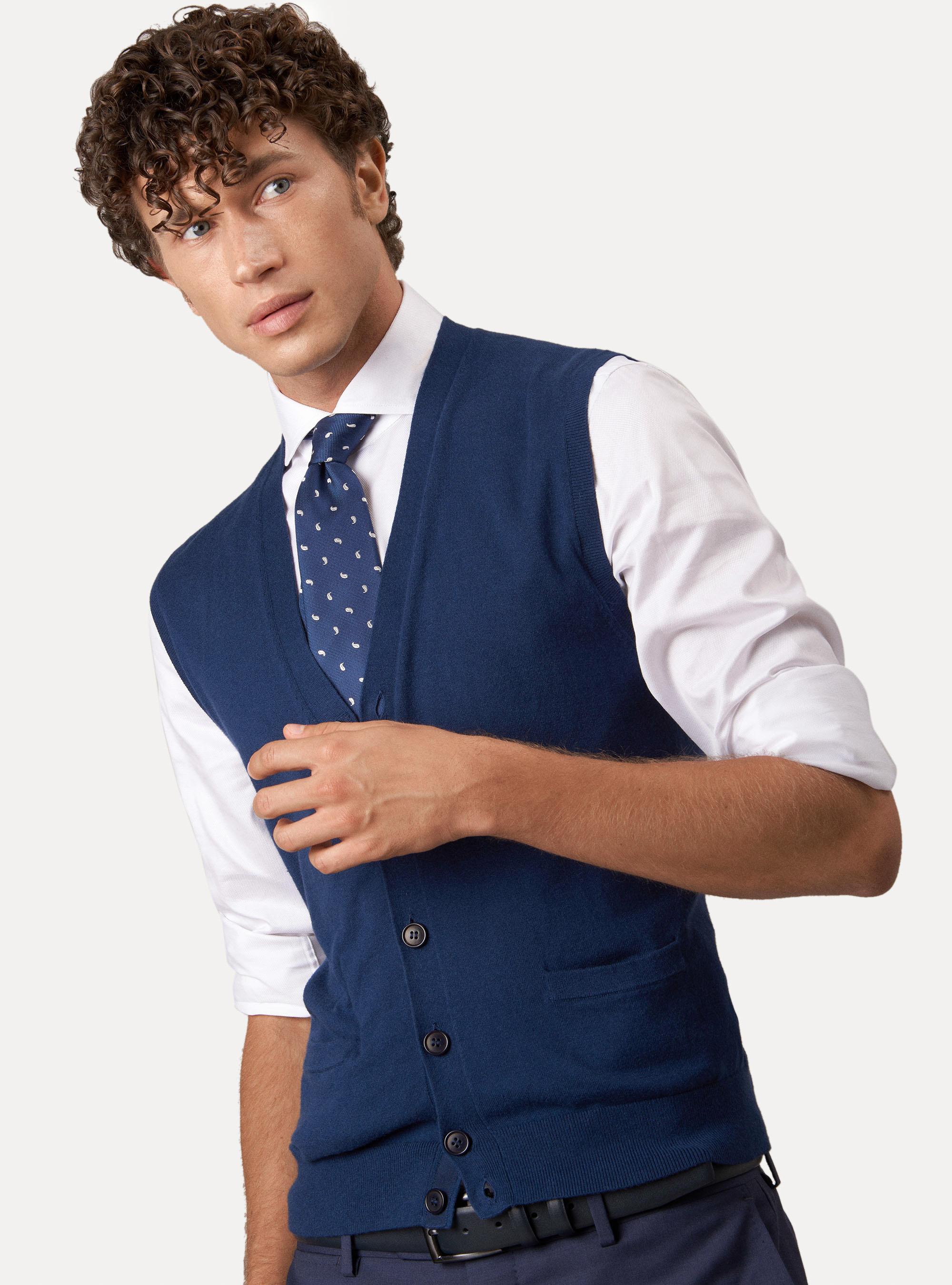 Gilet in maglia in cotone seta e cashmere, INCHIOSTRO