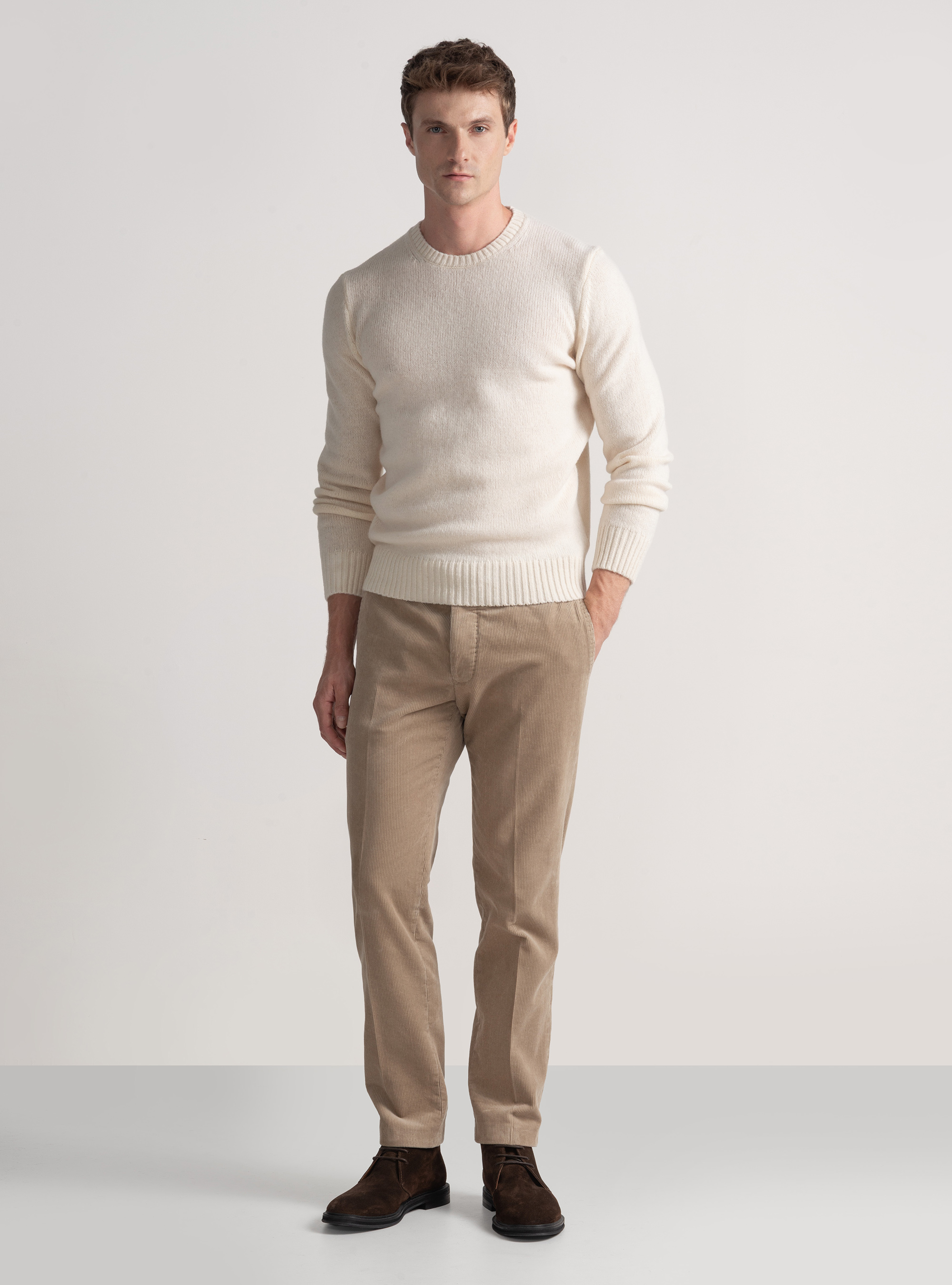 Shetland wool crew-neck sweater, WHITE