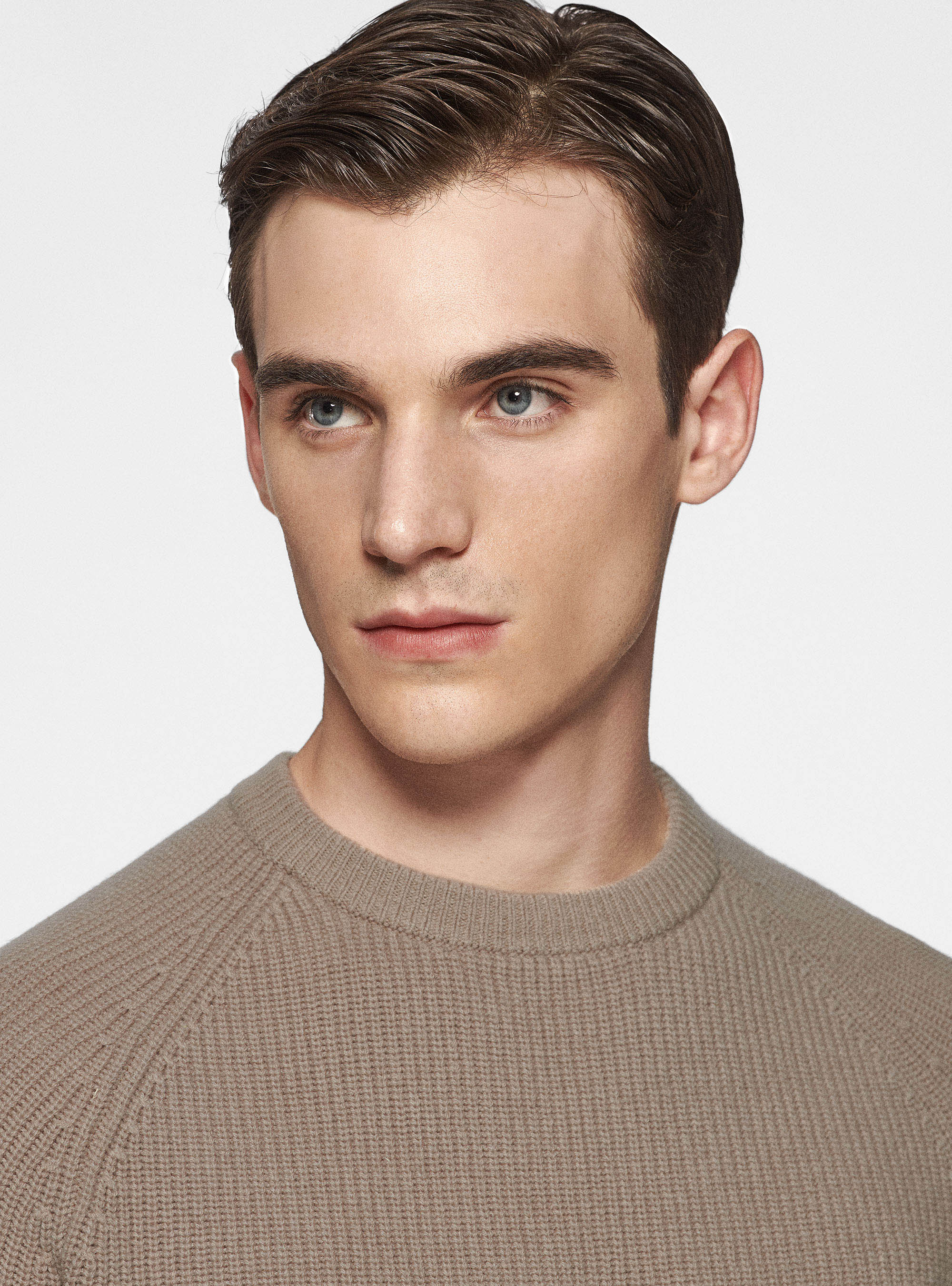 Maglia girocollo in lana merino costa perlata, SABBIA