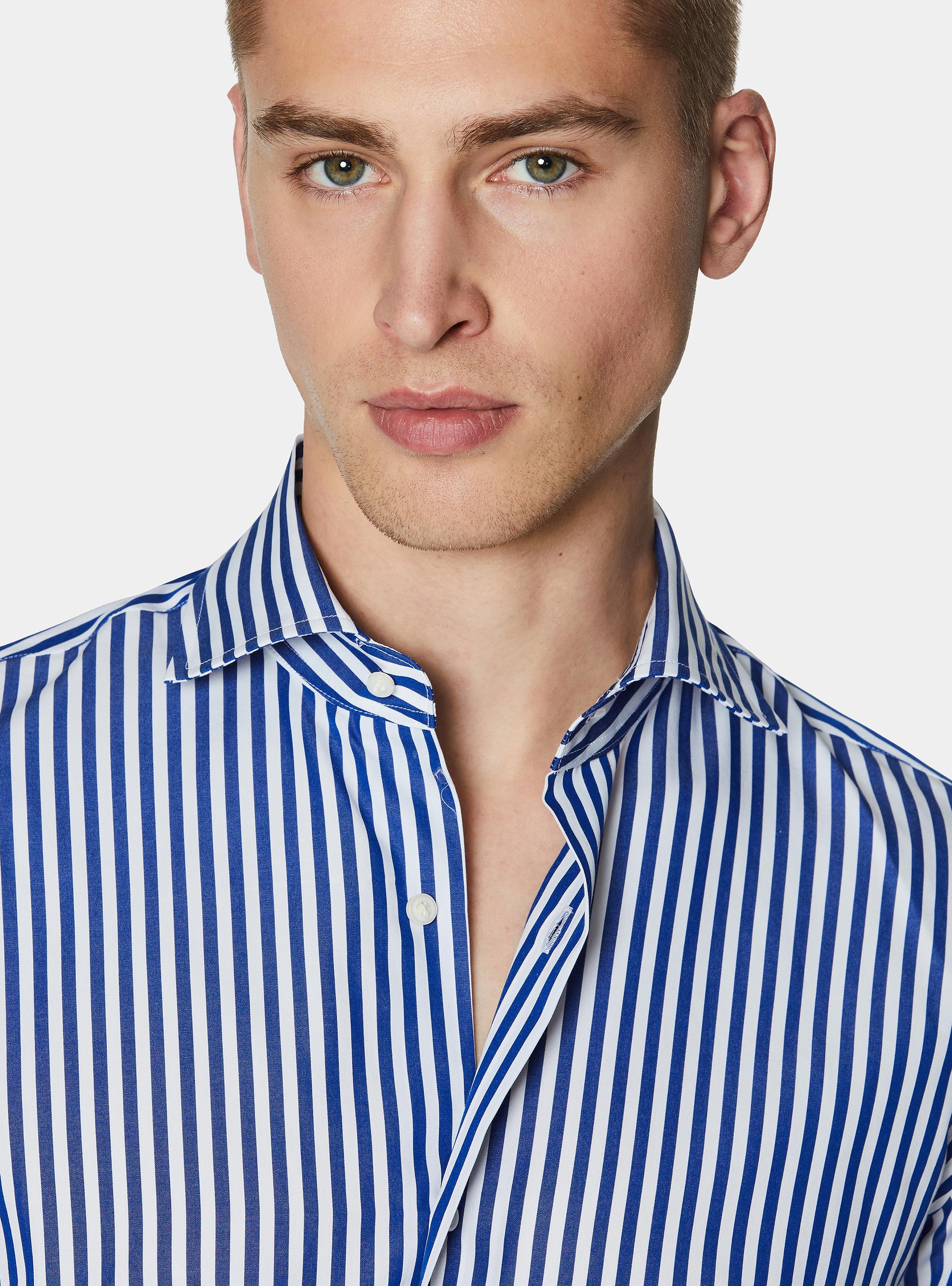 Camicia in popeline di cotone riga larga, BLU