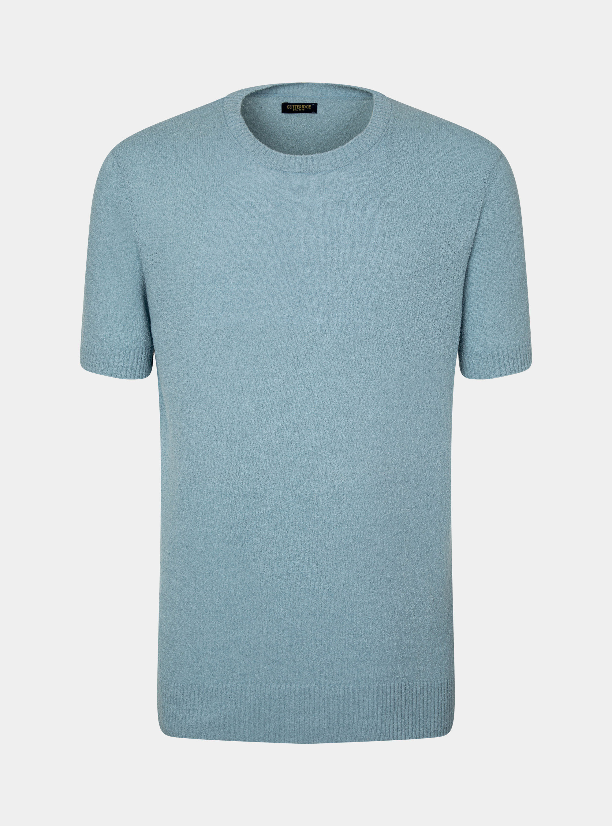 Maglia girocollo in misto cotone bouclè, AZZURRO