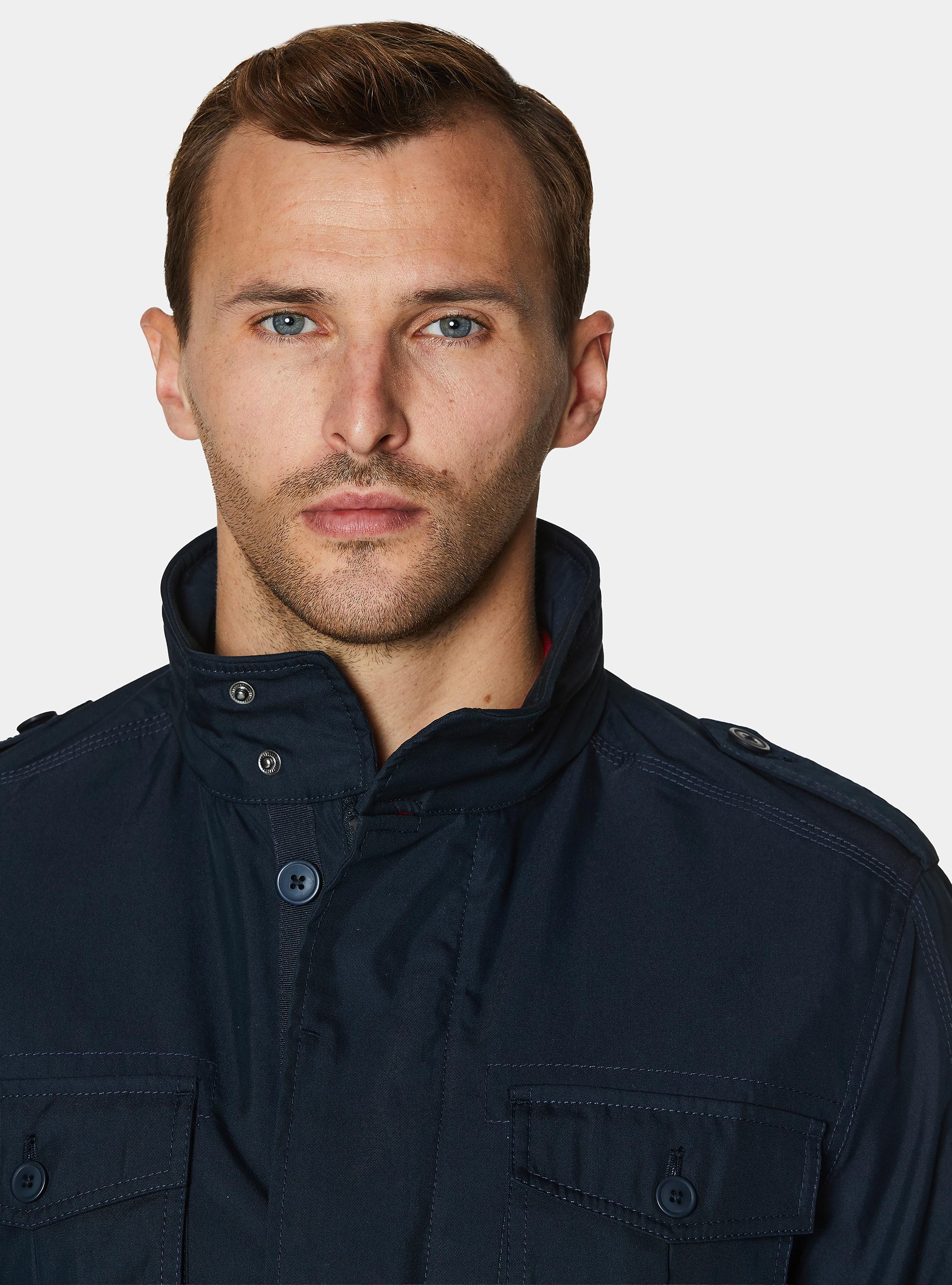 Field jacket in twill de algod&oacute;n y lino, AZUL MARINO