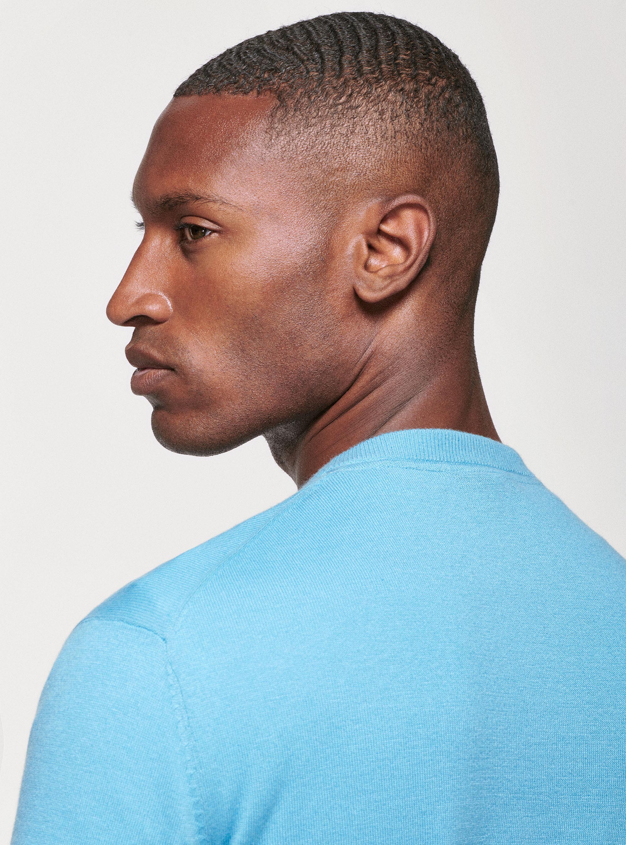 Maglia girocollo in cotone seta e cashmere, AZZURRO