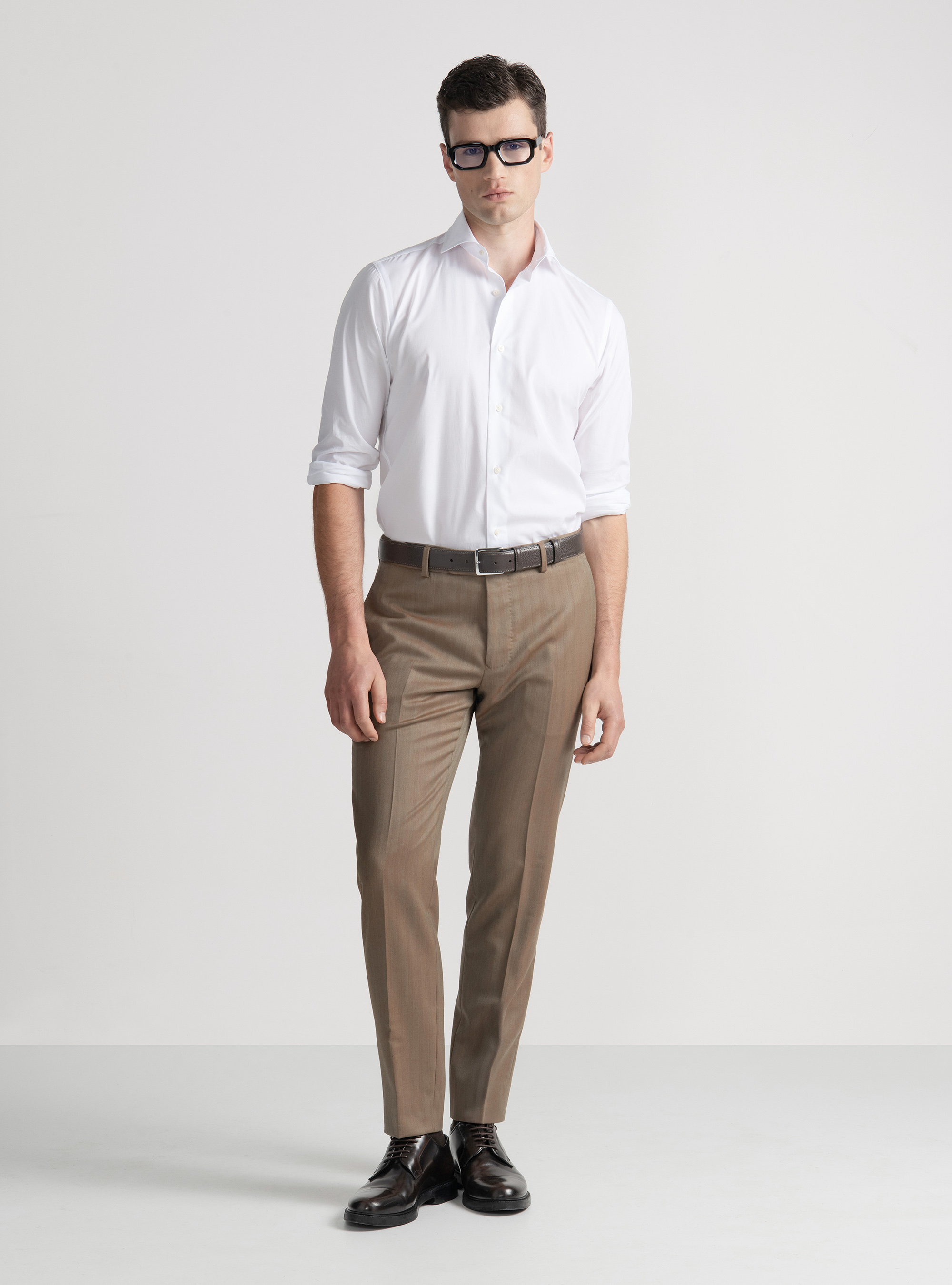 Camisa de popelín de algodón elástico, BLANCO