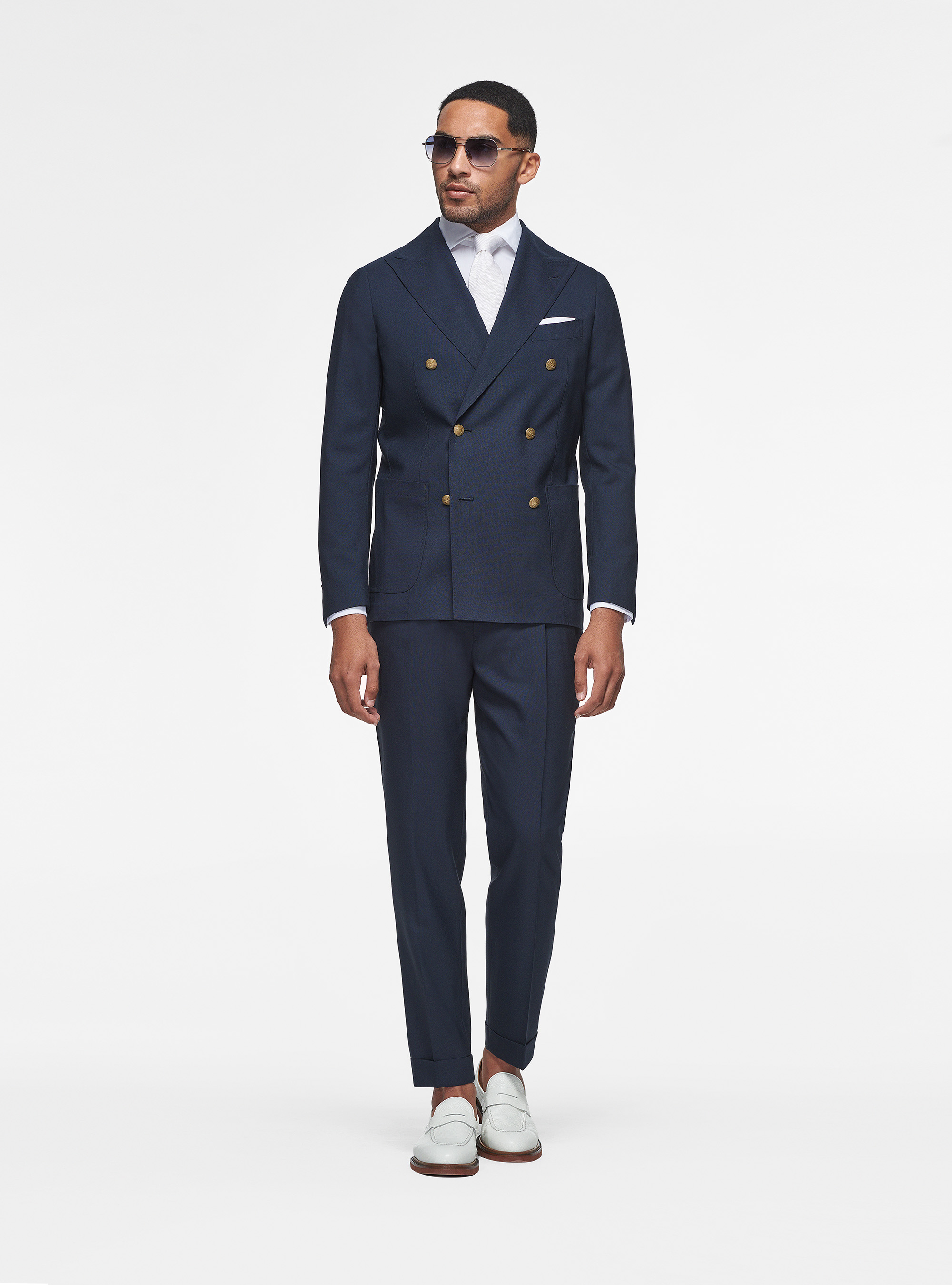 Giacca doppiopetto in pura lana, NAVY