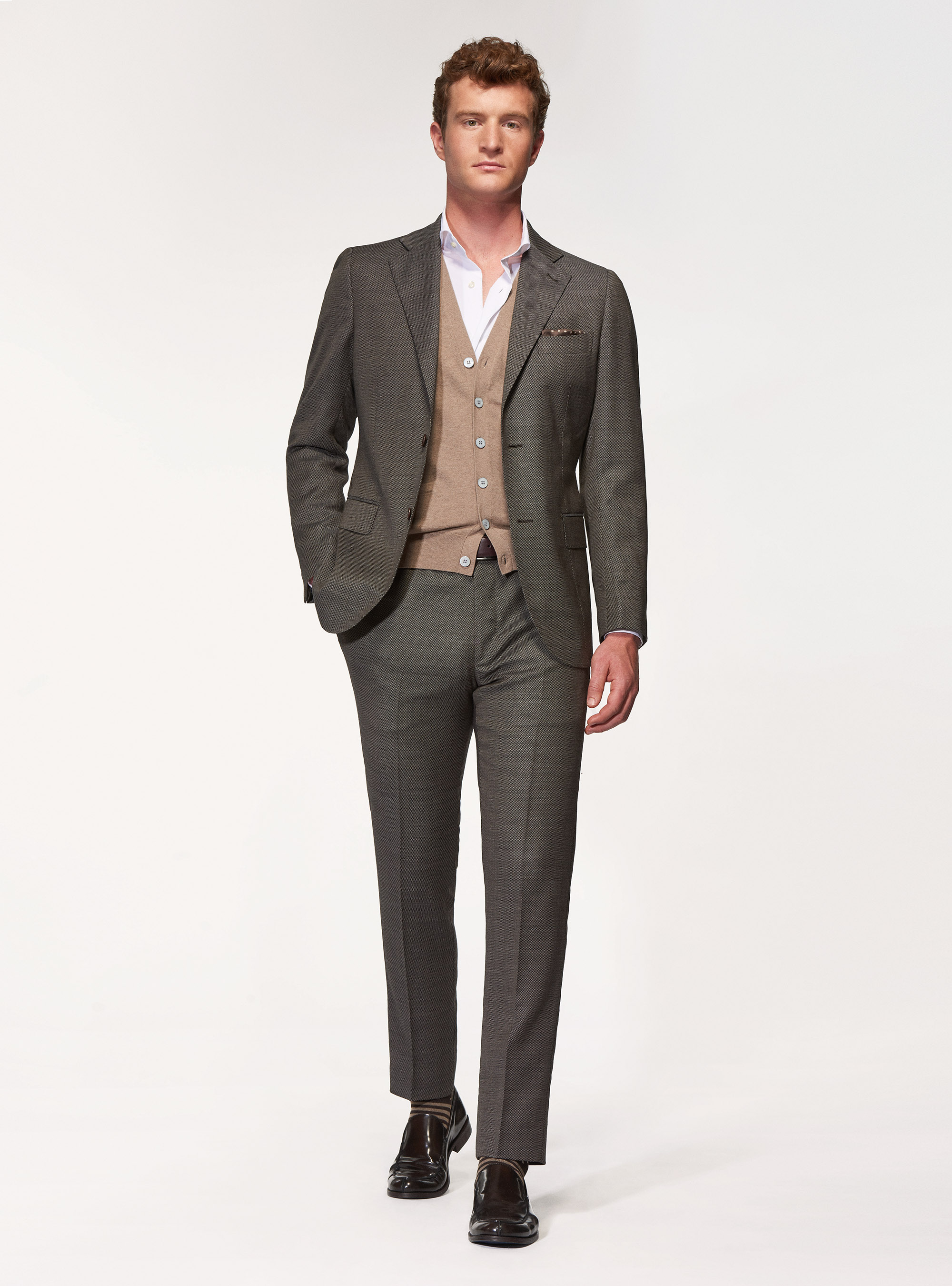 Pantaloni per abito in pura lana occhio di pernice, MARRONE