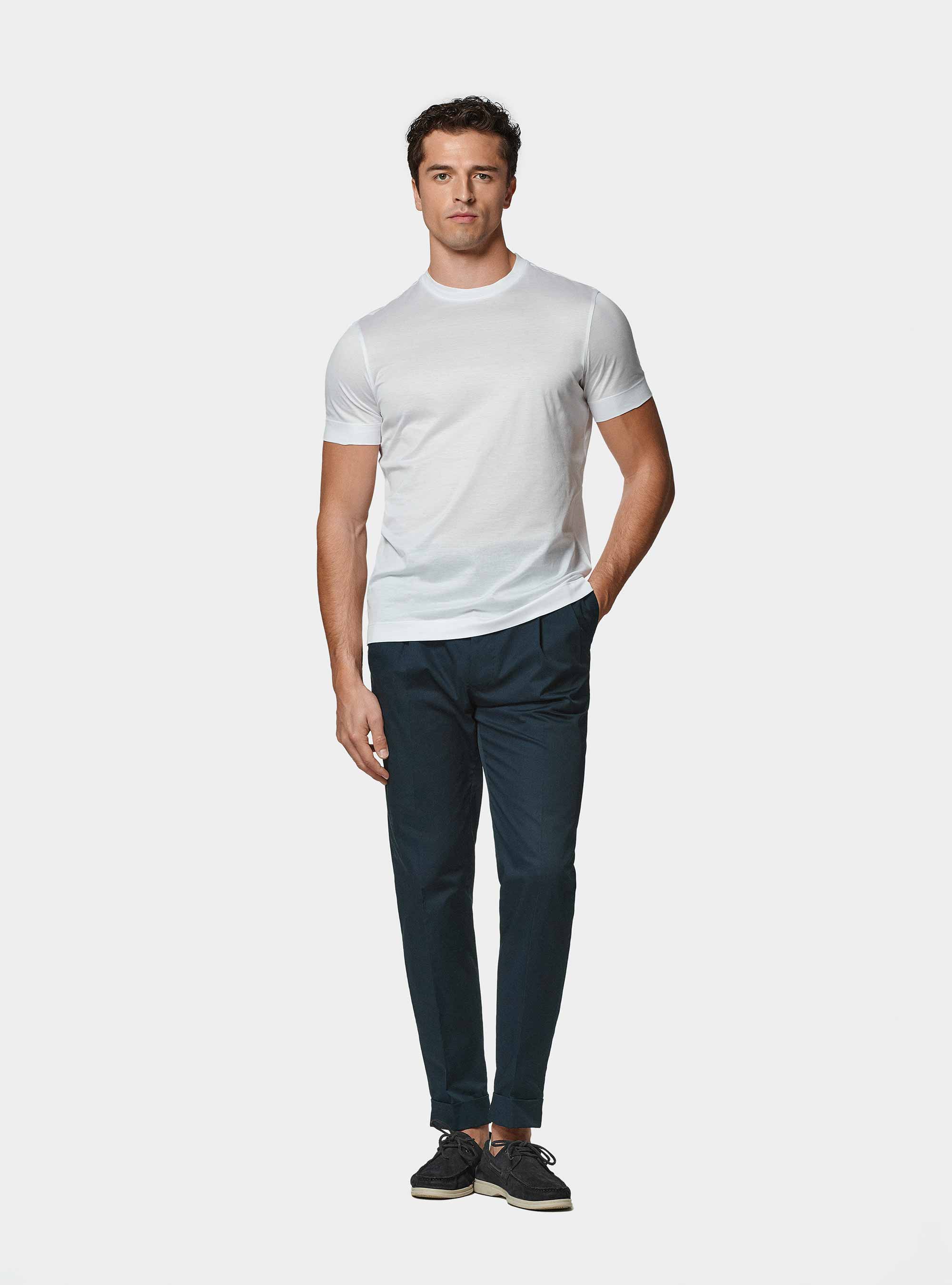 Camiseta de media manga de hilo Lisle, BLANCO