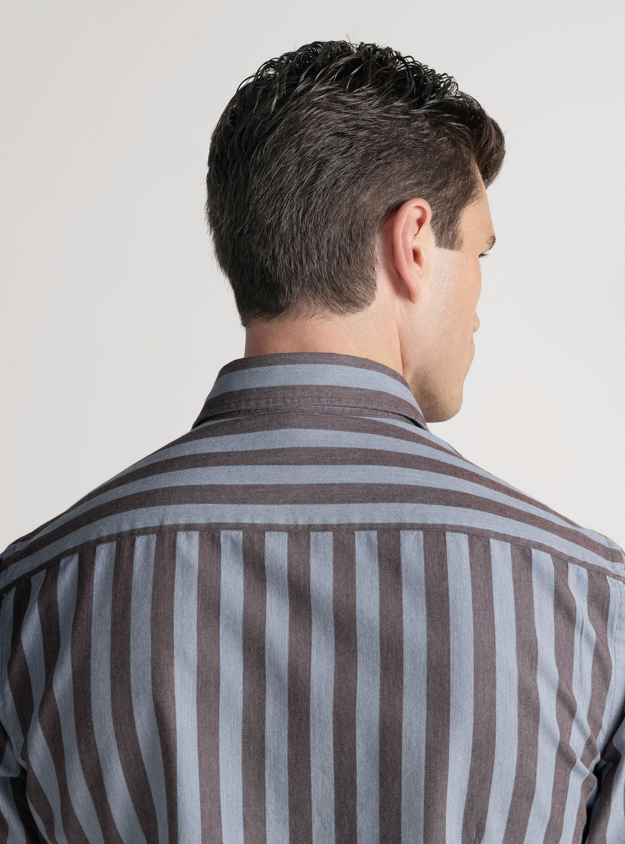 Camicia rigata in flanella di misto cotone, MARRONE