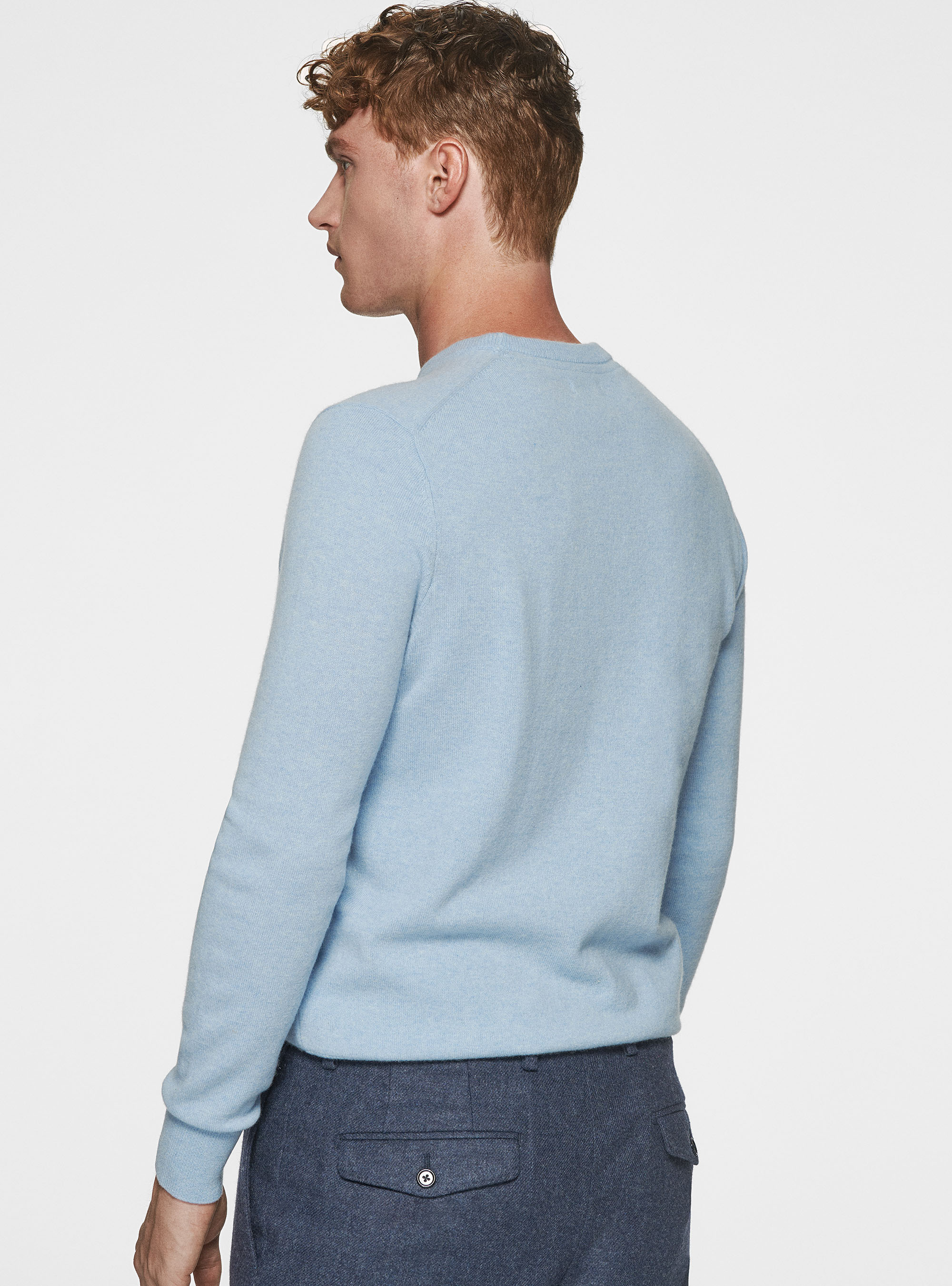 Maglia girocollo in lambswool e cashmere, AZZURRO POLVERE 0283C