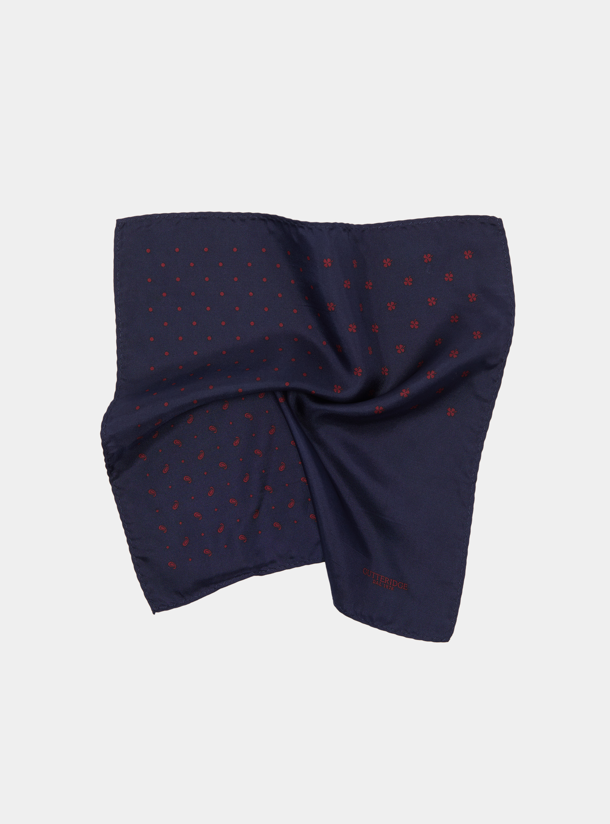 Printed patterned silk pocket square, BORDEAUX