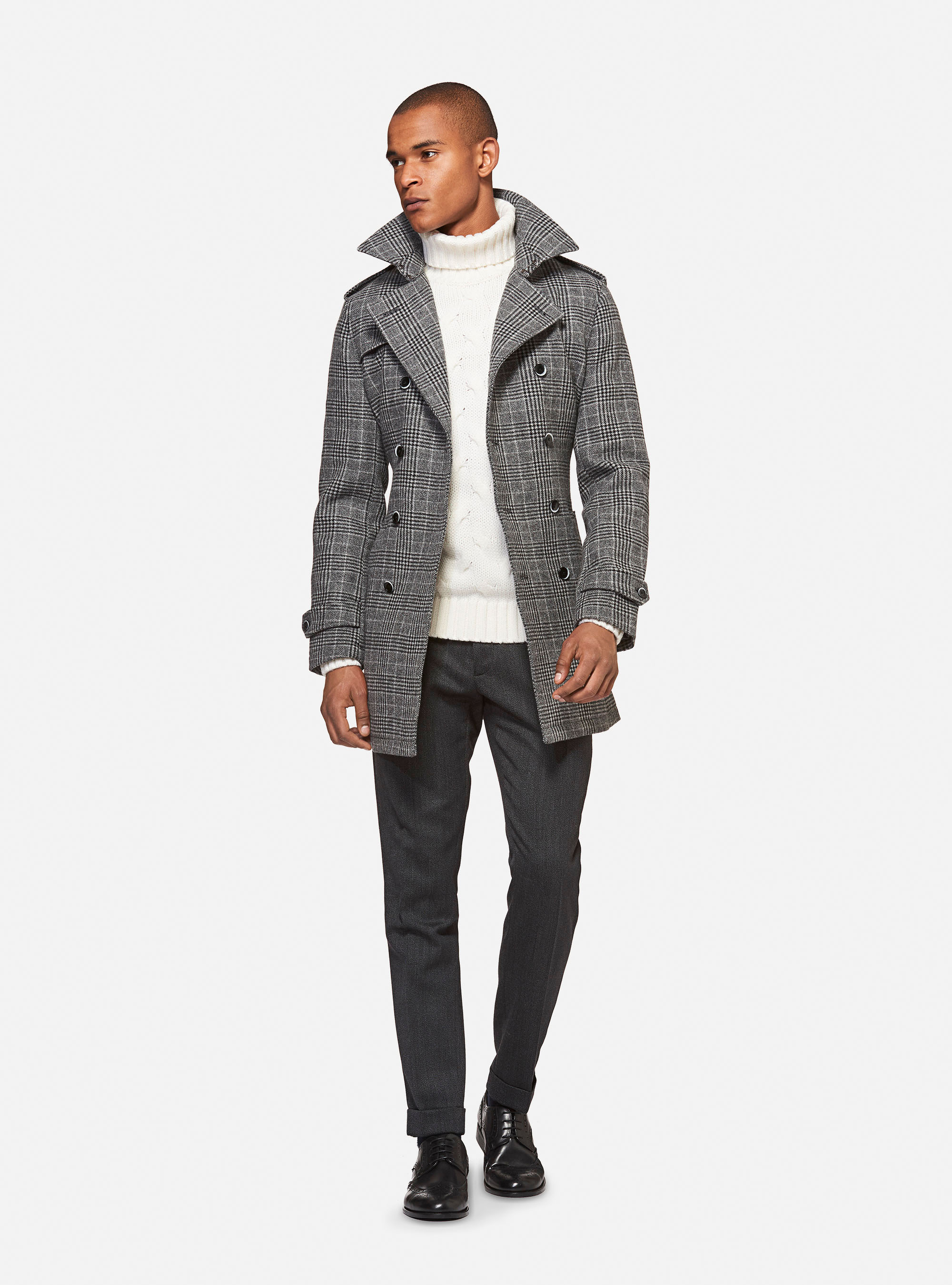 Trench doppiopetto in lana cashmere, GRIGIO CHIARO