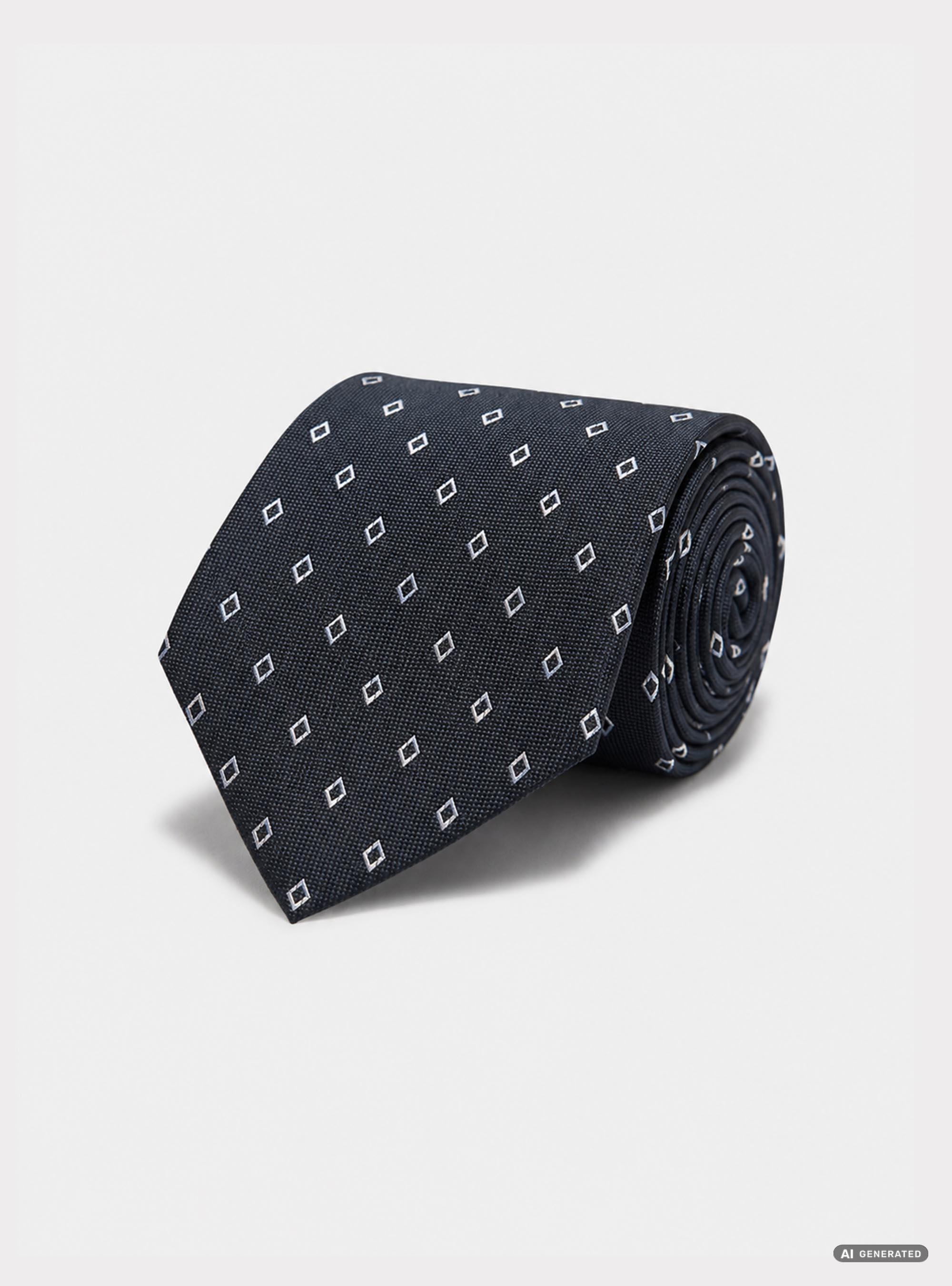 Cravatta in seta jacquard con microfantasia rombi, NAVY BLUE