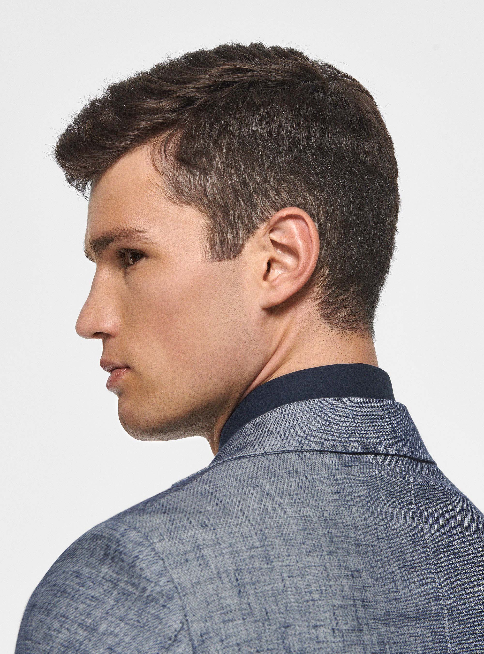 Geflammte Jacke aus Leinen und Baumwolle, NAVY 0218C