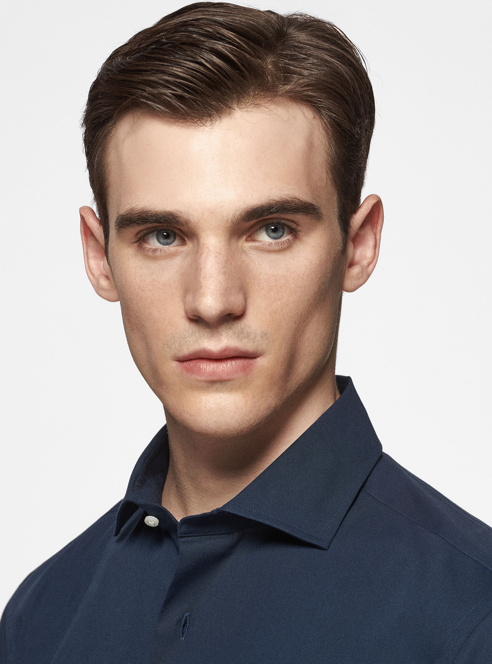 Camicia in popeline stretch, BLU NAVY