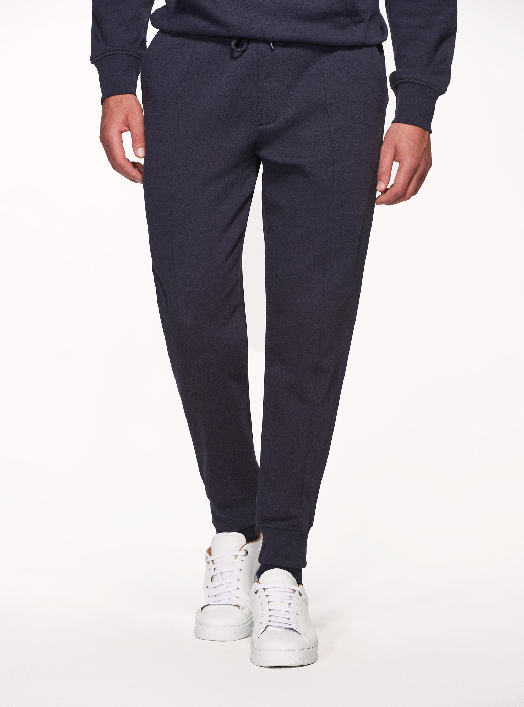 Fleece cotton-blend trousers with elasticated bottoms, NAVY BLUE