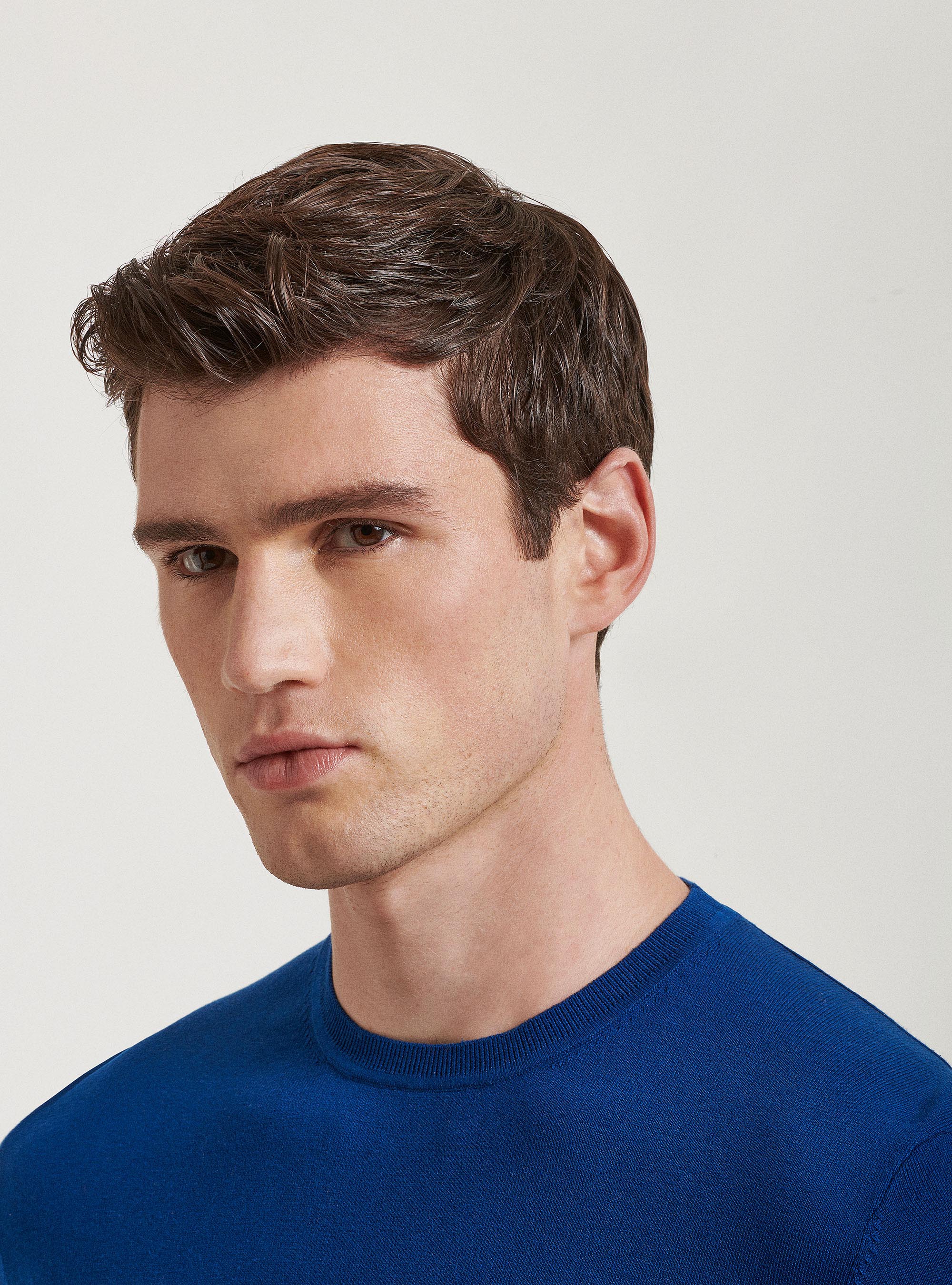 Maglia girocollo in seta e cotone, BLU ROYAL