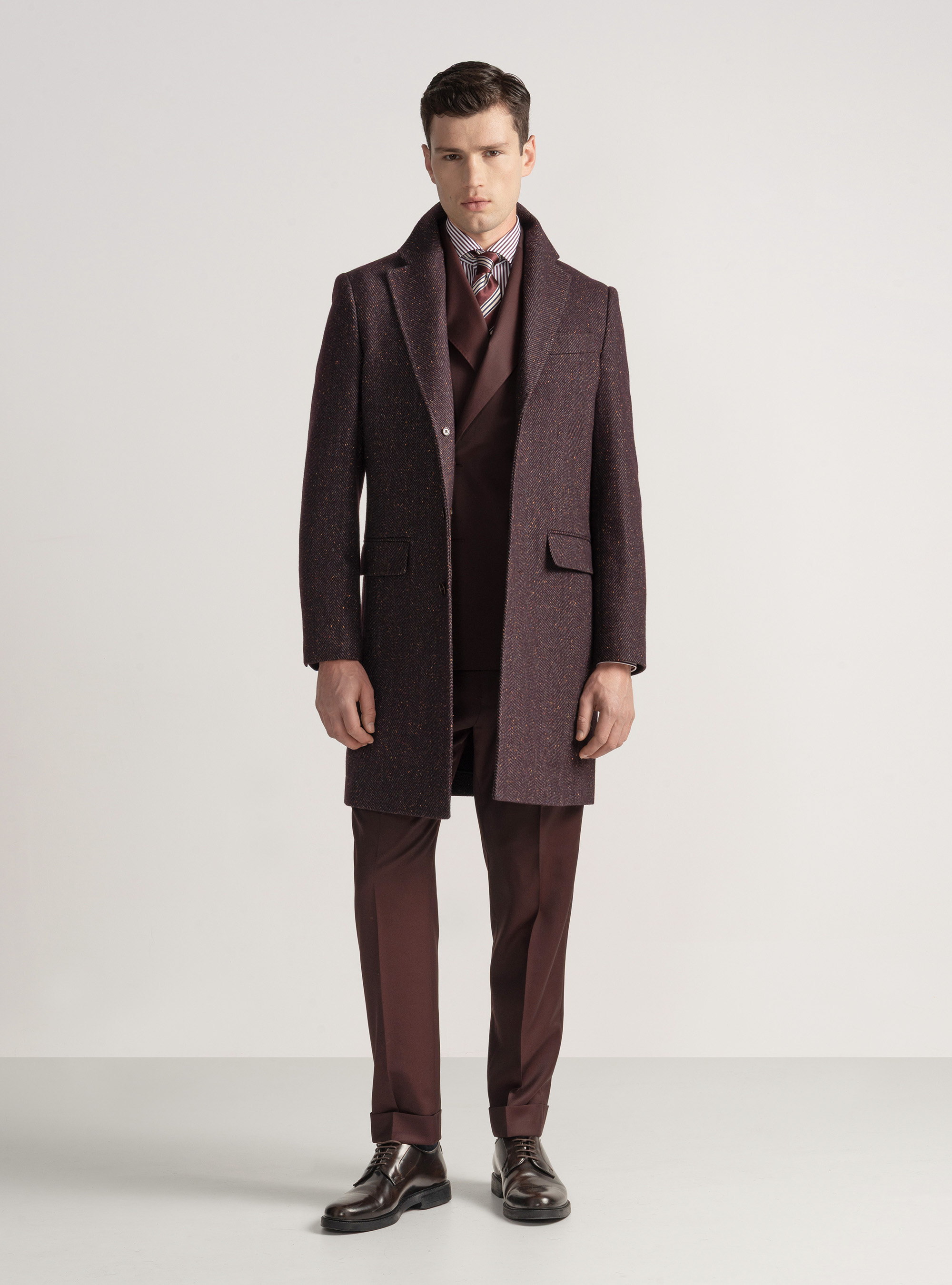 Wool-blend boutonné coat, BORDEAUX