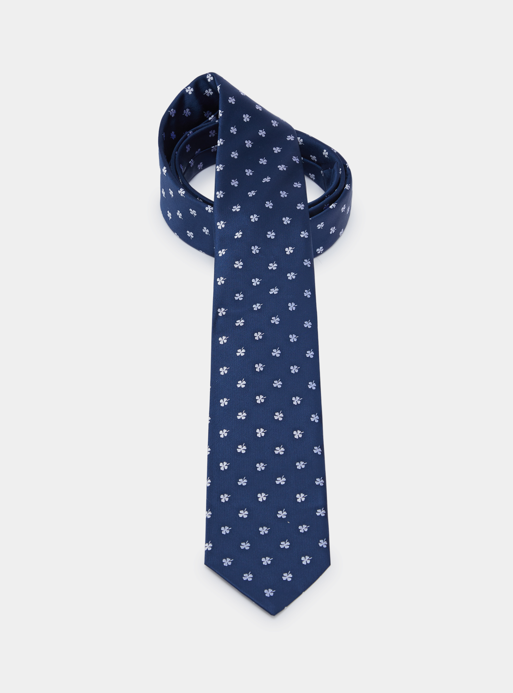 Cravatta in twill di seta con quadrifogli, B053 NAVY/BIANCO