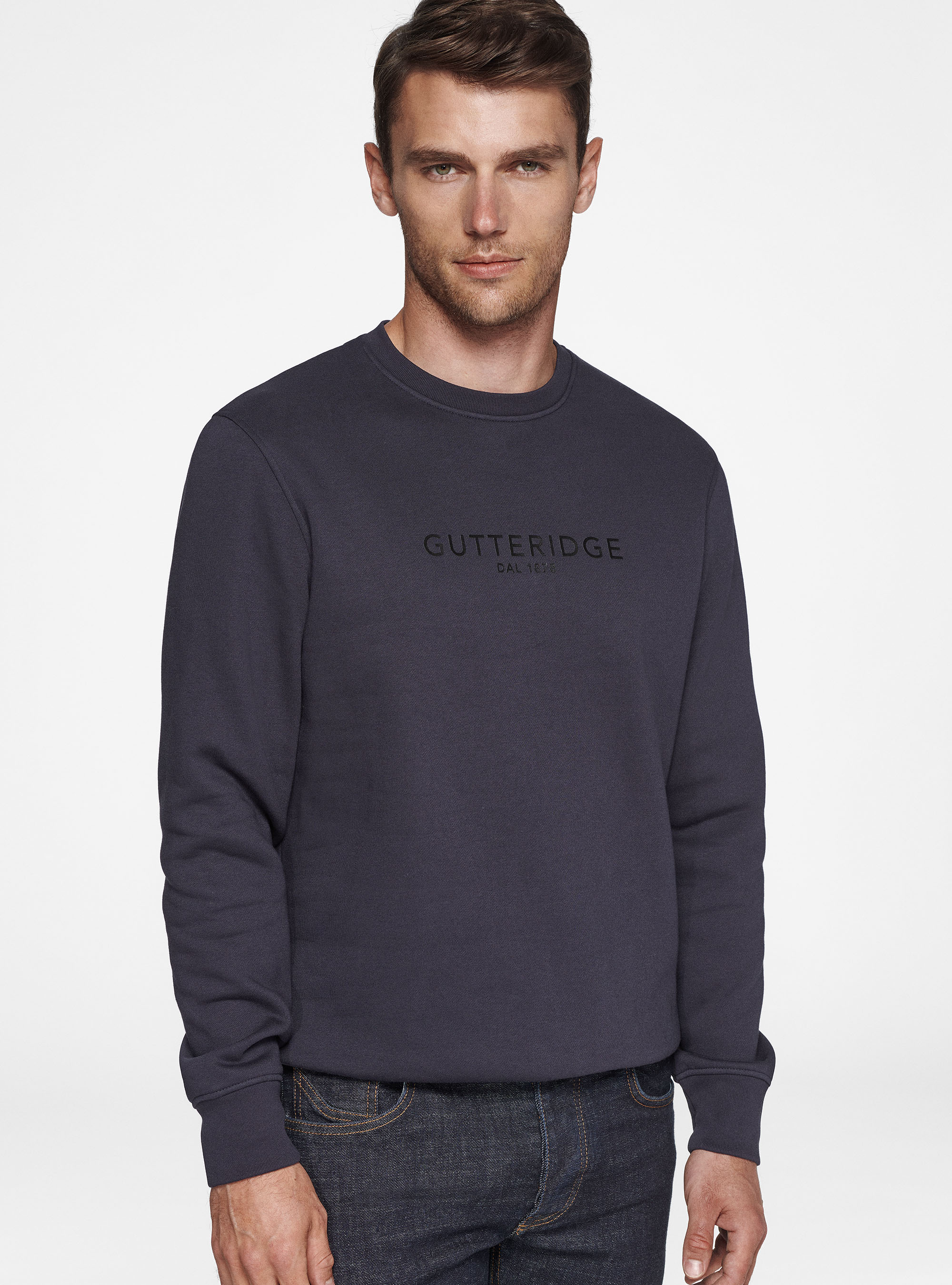 Felpa girocollo con logo, BLU NAVY