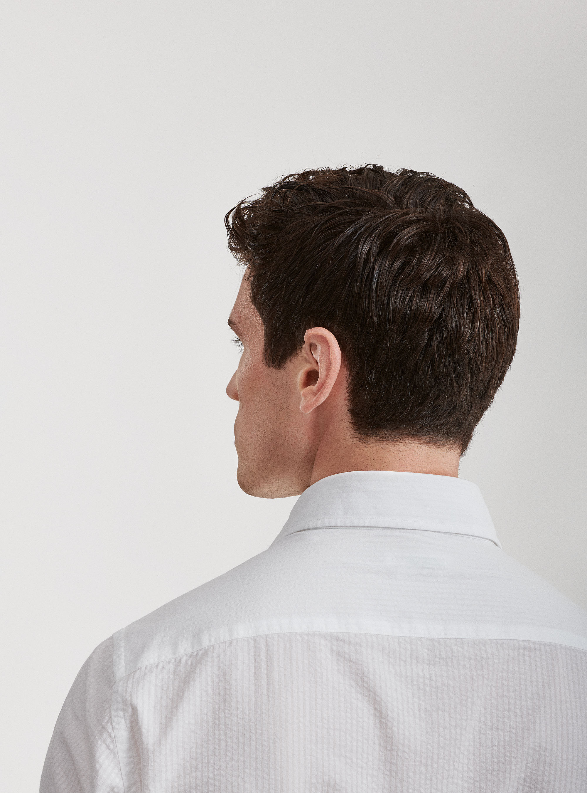 Semi-French collar shirt in seersucker cotton, WHITE