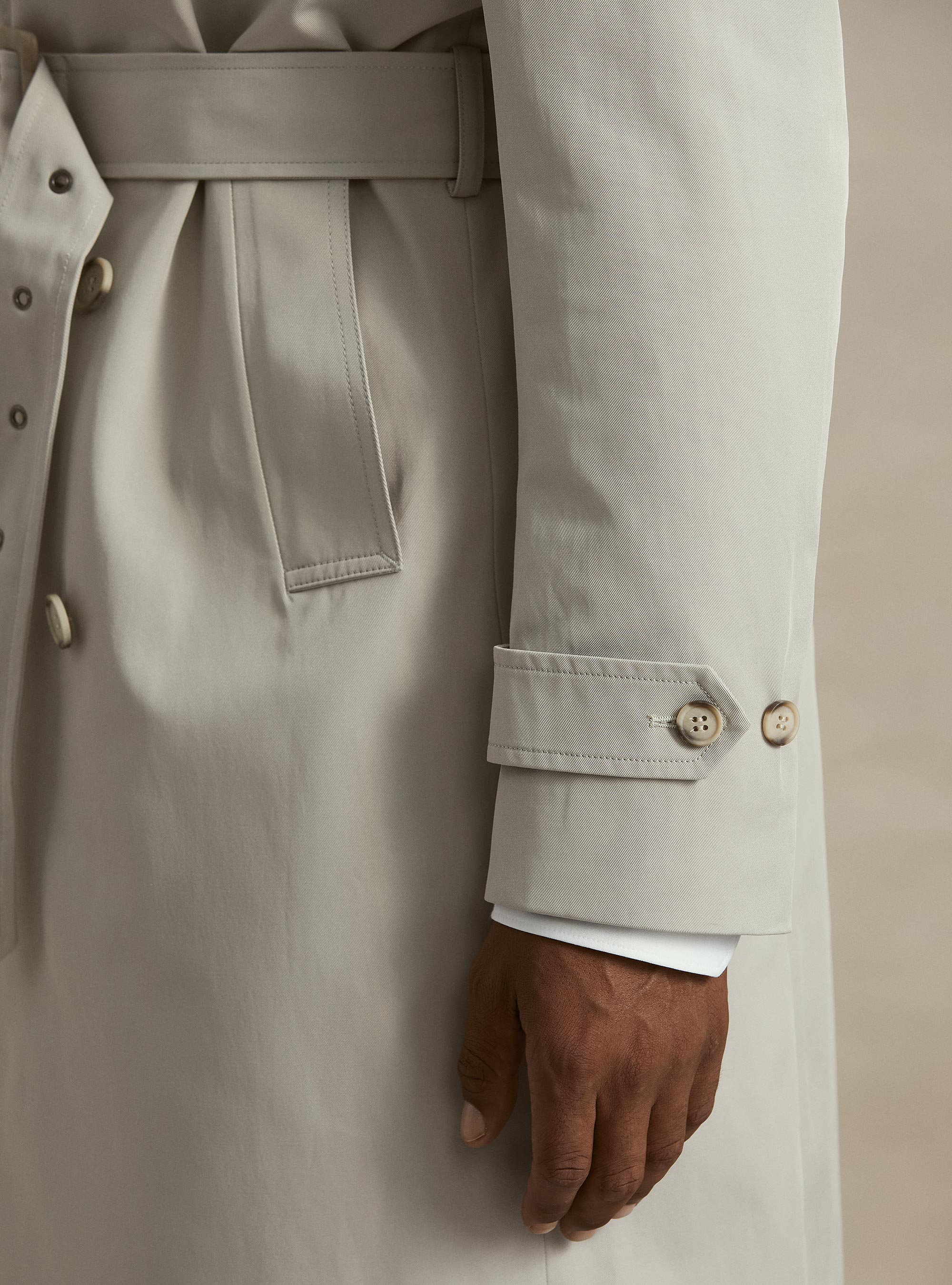 Double-breasted cotton blend trench coat, ECRU