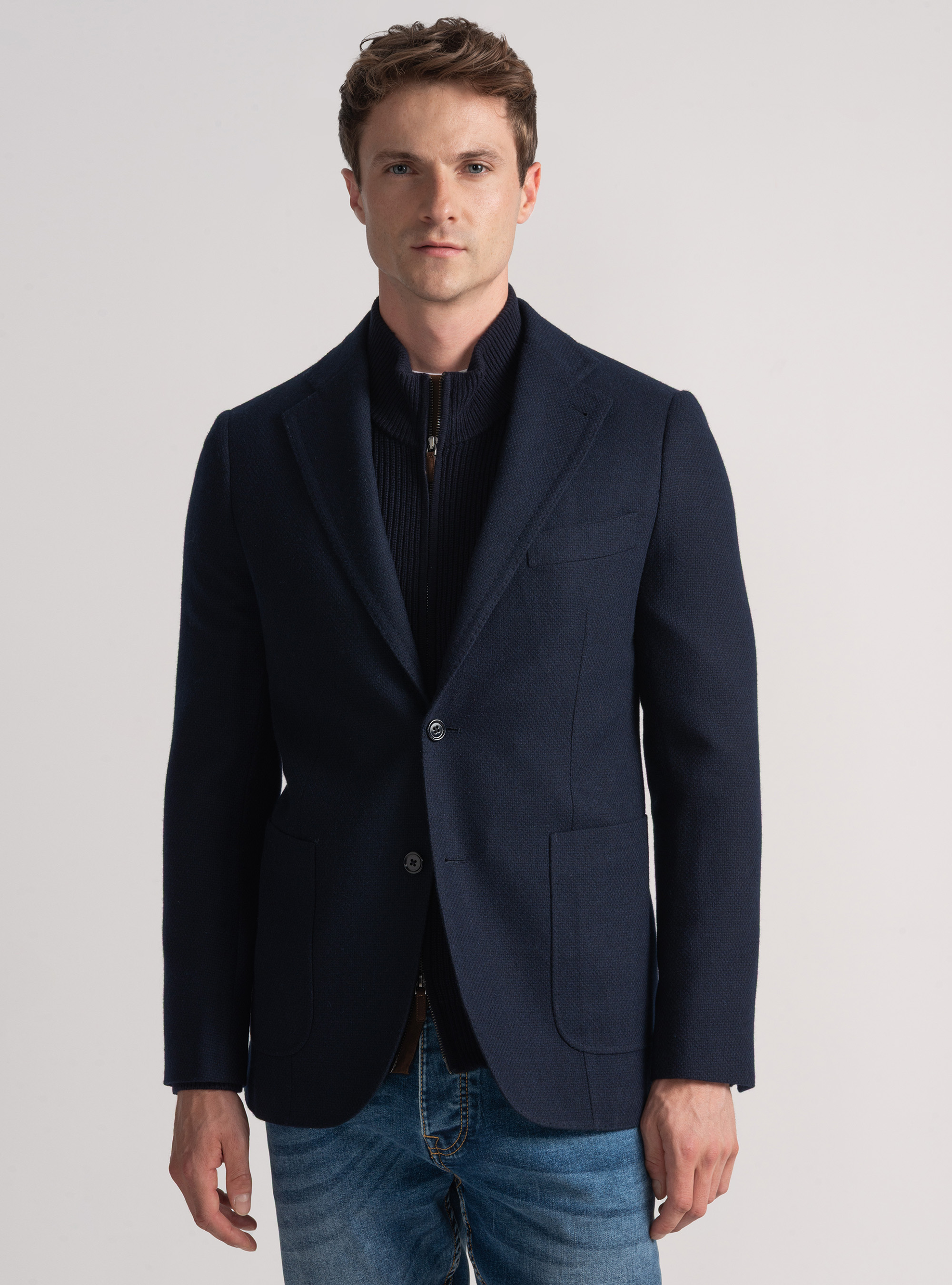 Veste en coton, laine et cachemire, BLEU MARINE