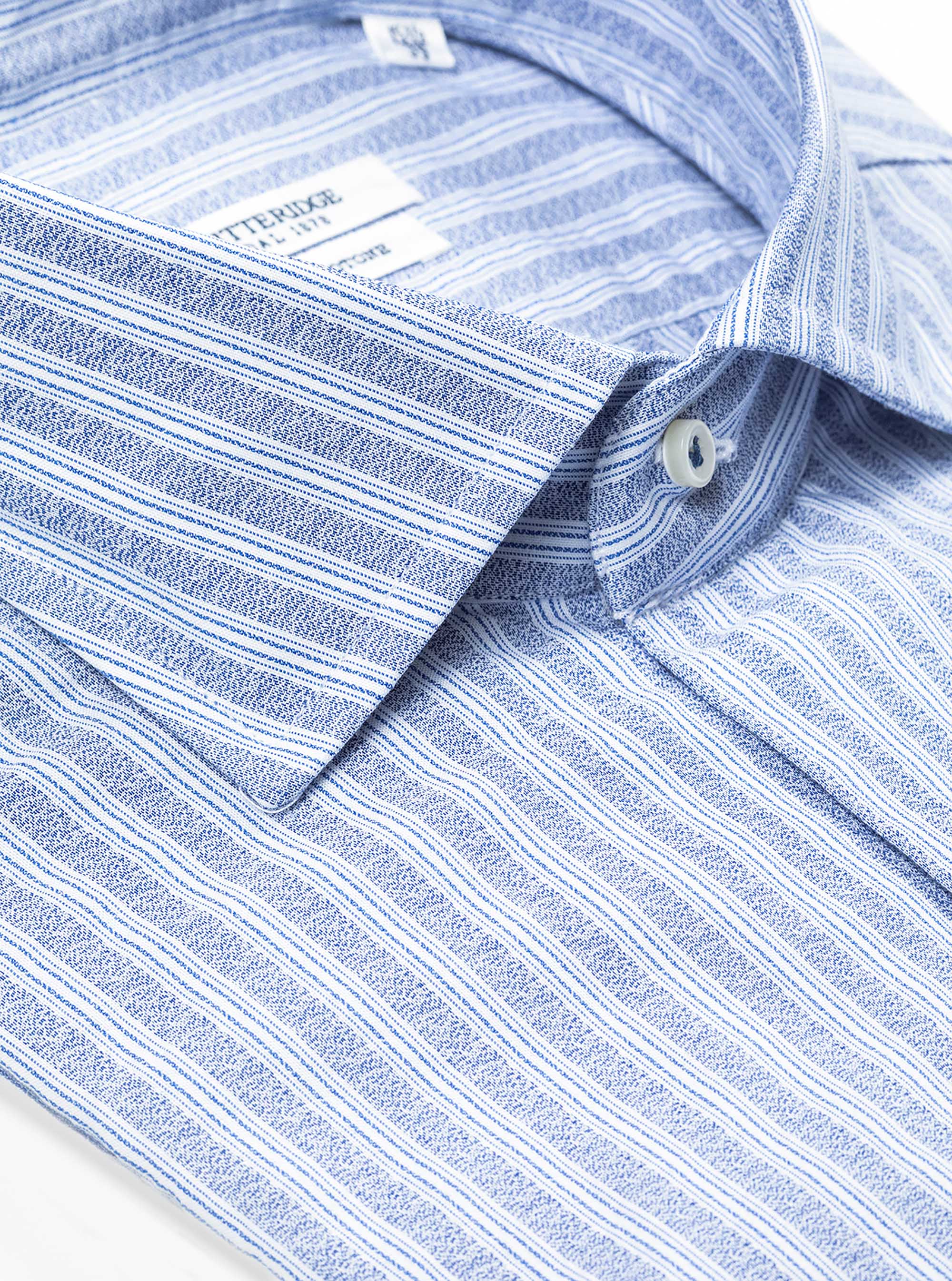 French collar shirt in 100% striped cotton, BLUE