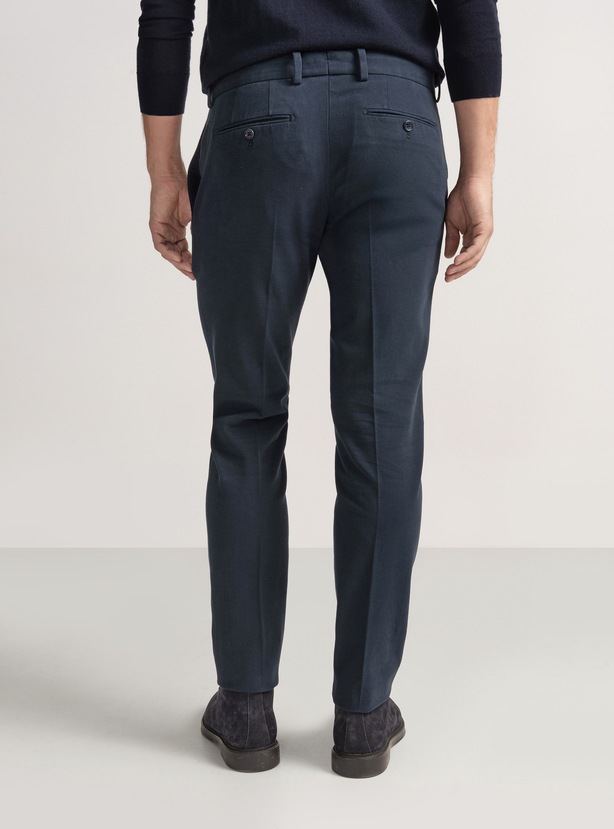 Cotton and cashmere twill trousers, NAVY BLUE