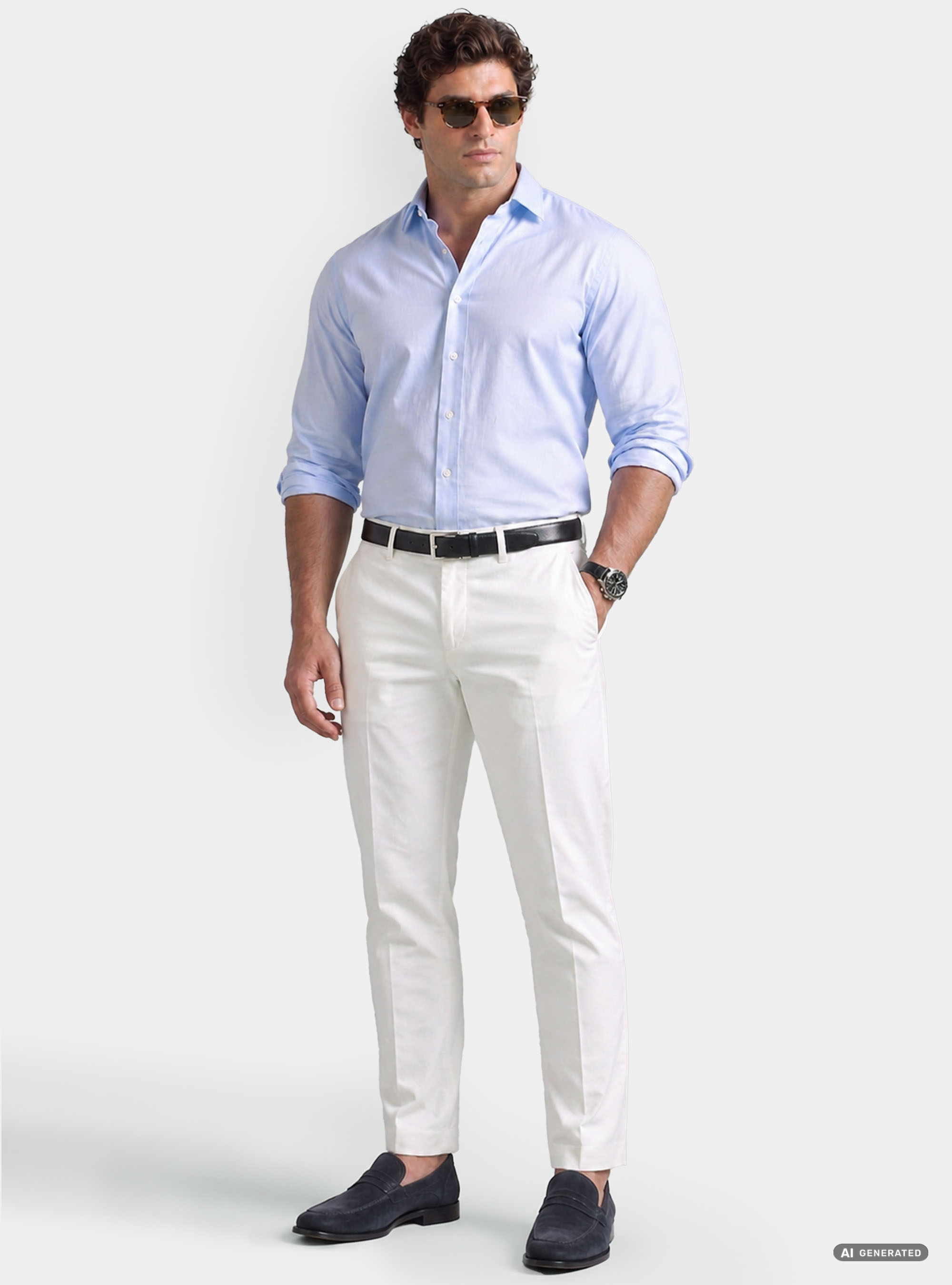 Custom-fit cotton poplin shirt, LIGHT BLUE