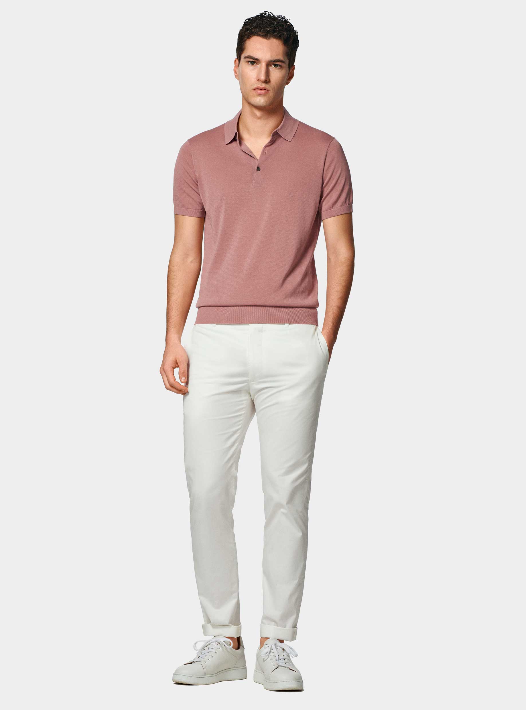 Maglia a polo in cotone e seta, 0441C ROSA SCURO