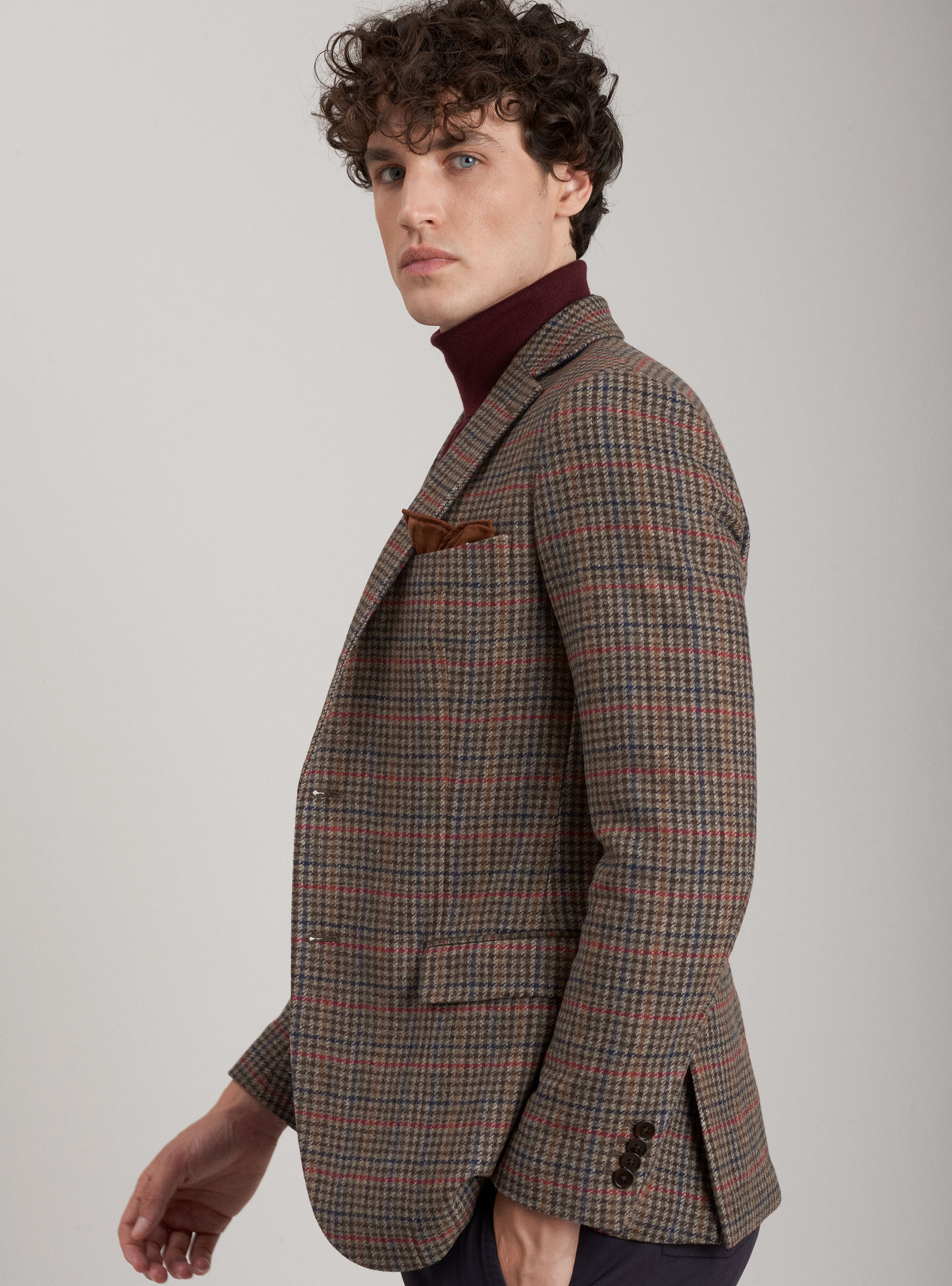 Prince of Wales blazer in wool and cashmere, BROWN