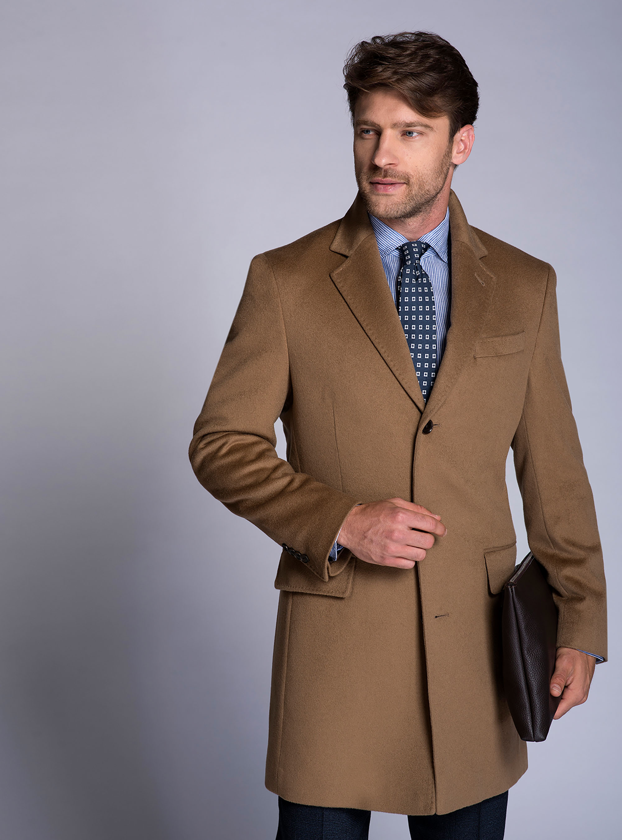 Single-breasted coat 100% cashmere, BEIGE / CAMEL