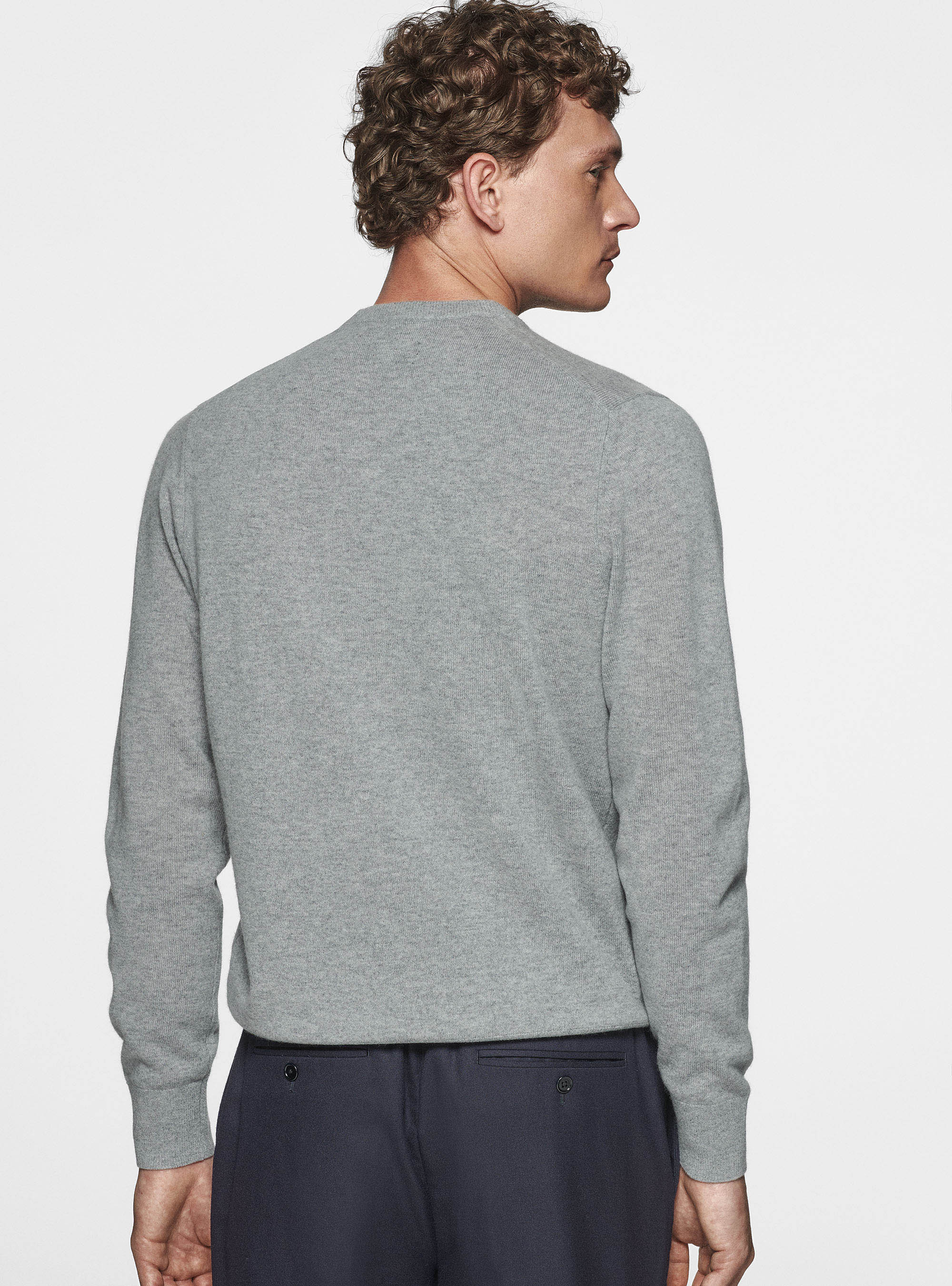 Maglia girocollo in lambswool e cashmere, GRIGIO MELANGE 0151C