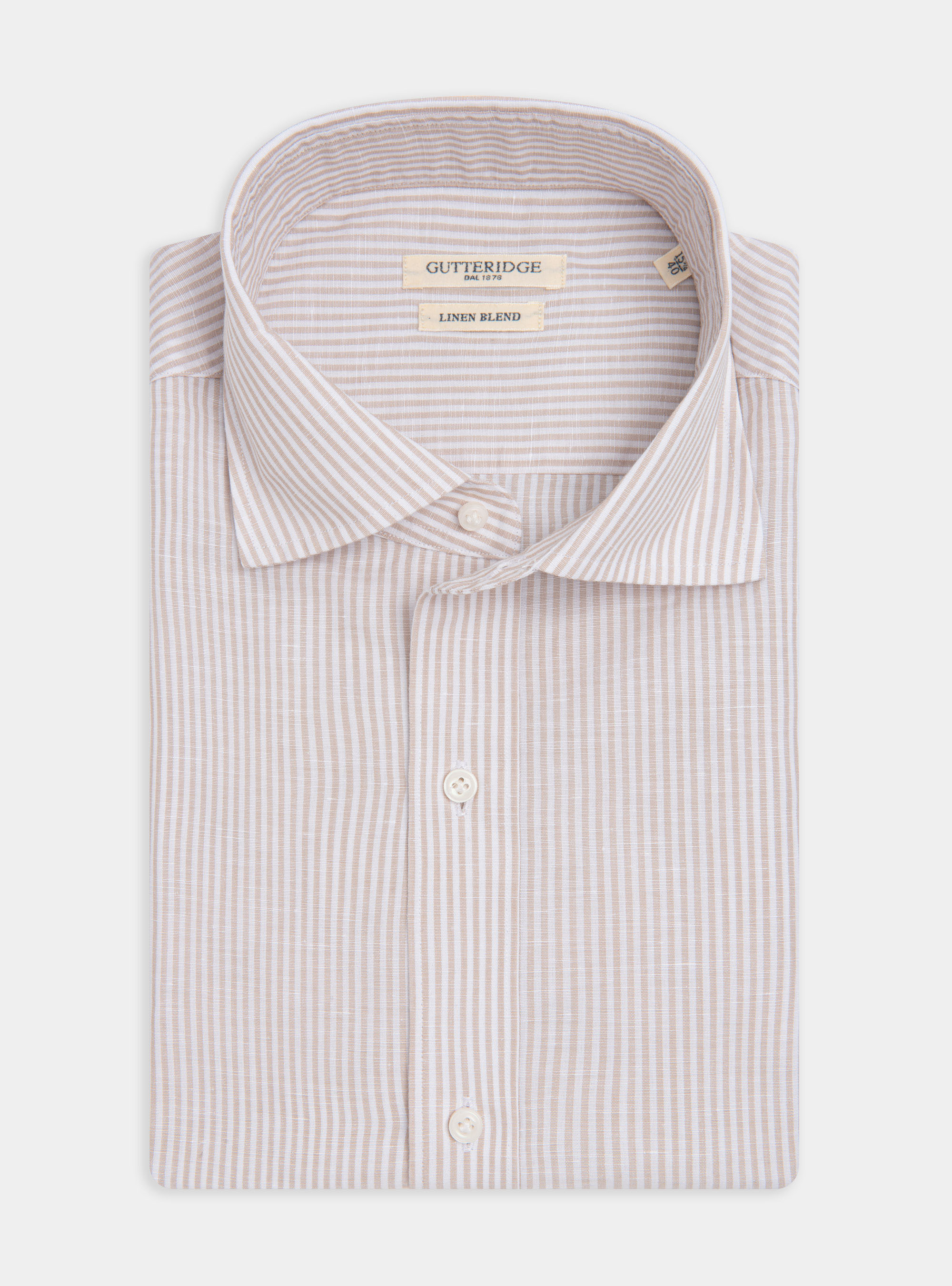 Semi-French collar shirt in linen and striped cotton, SAND