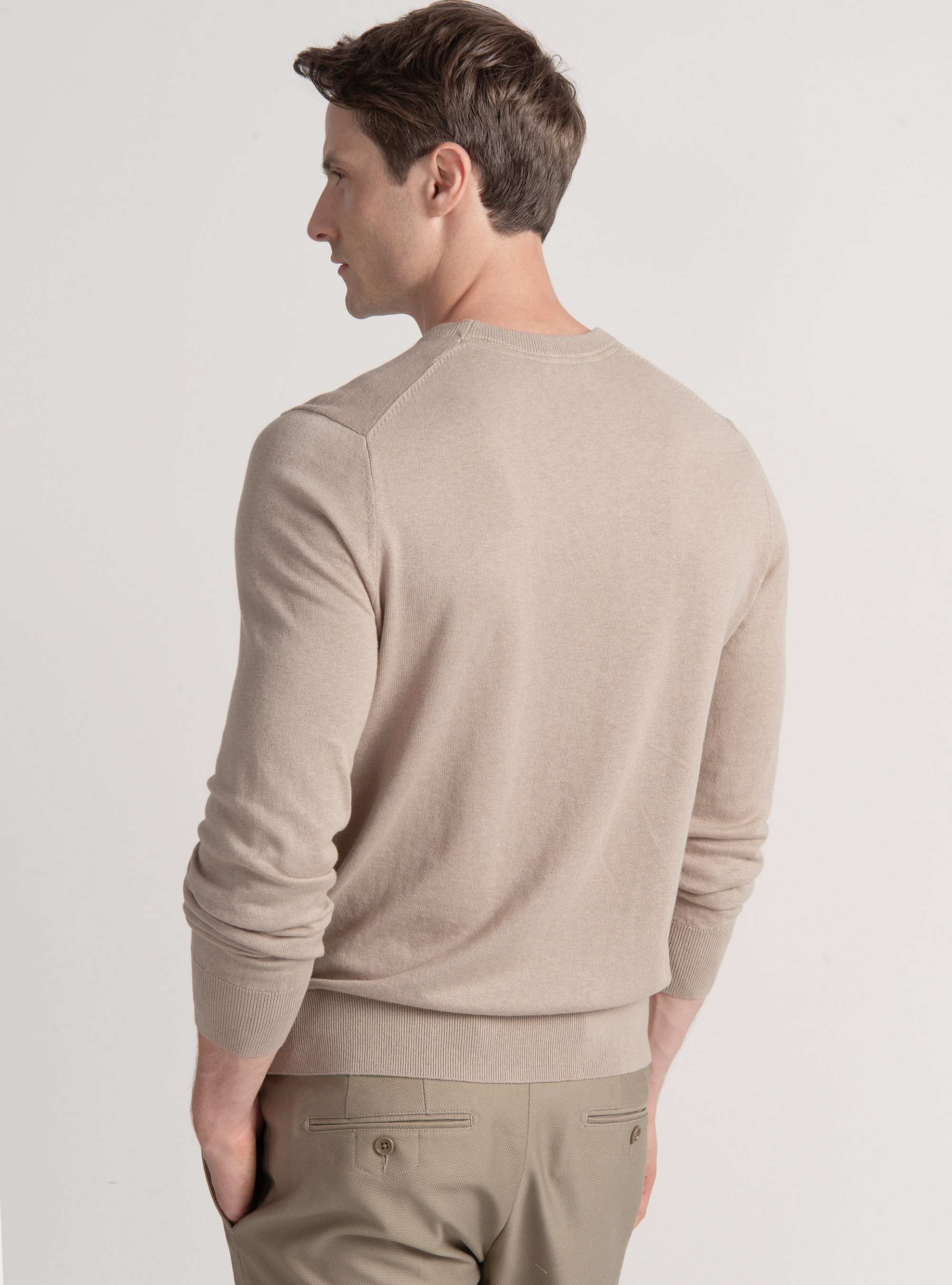 Maglia girocollo in cotone seta e cashmere, SABBIA