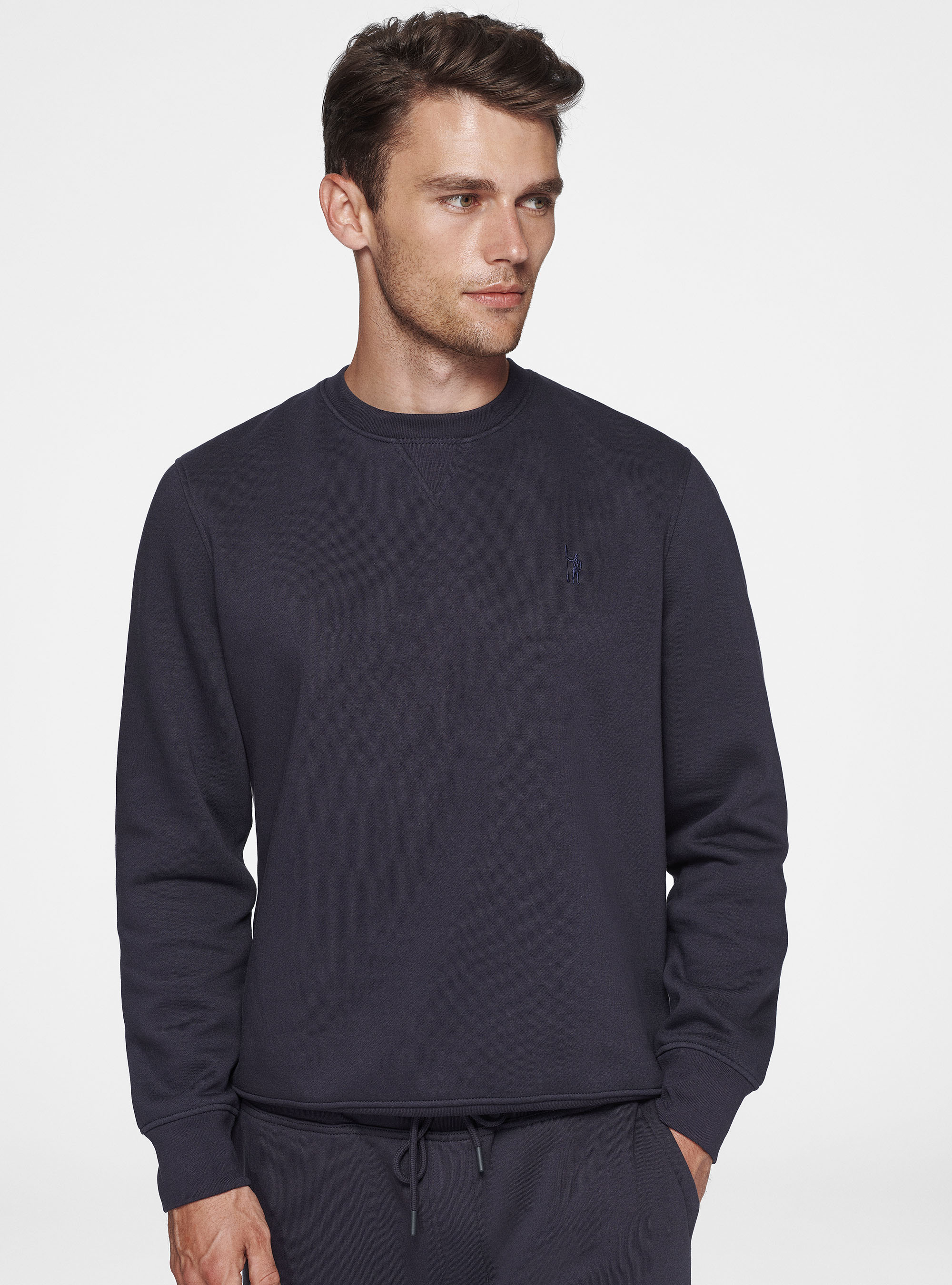Crew-neck sweatshirt with embroidery, NAVY BLUE