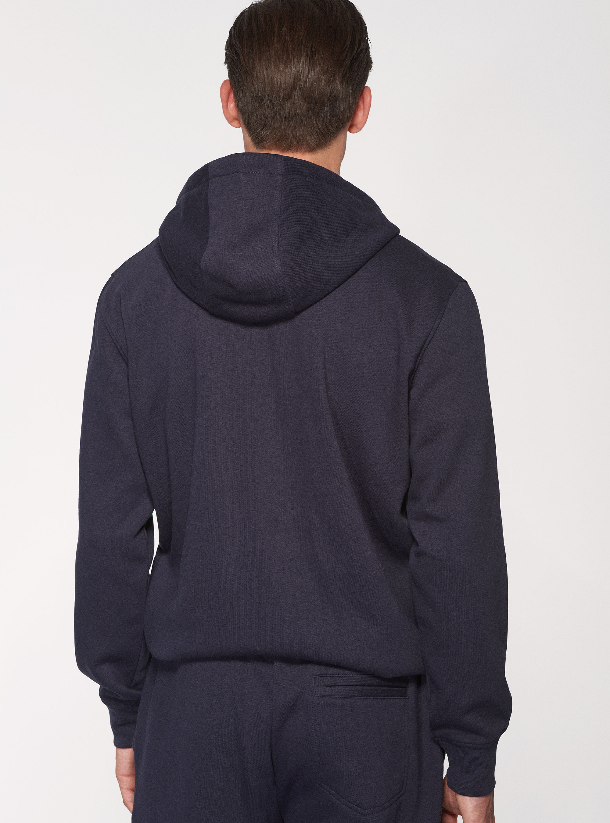 Cardigan in felpa con cappuccio, BLU NAVY